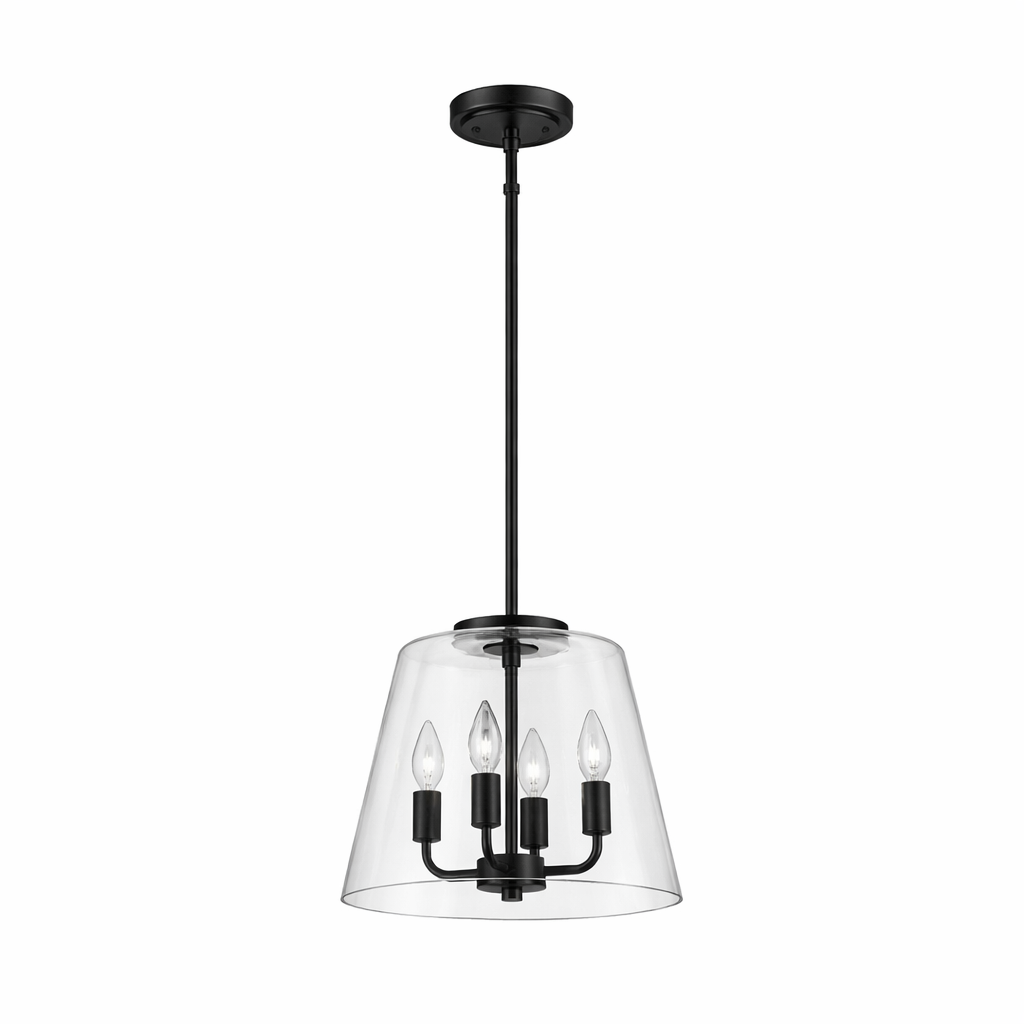 Soiree Four Candle Lights Pendant With Clear Glass - Black Finish