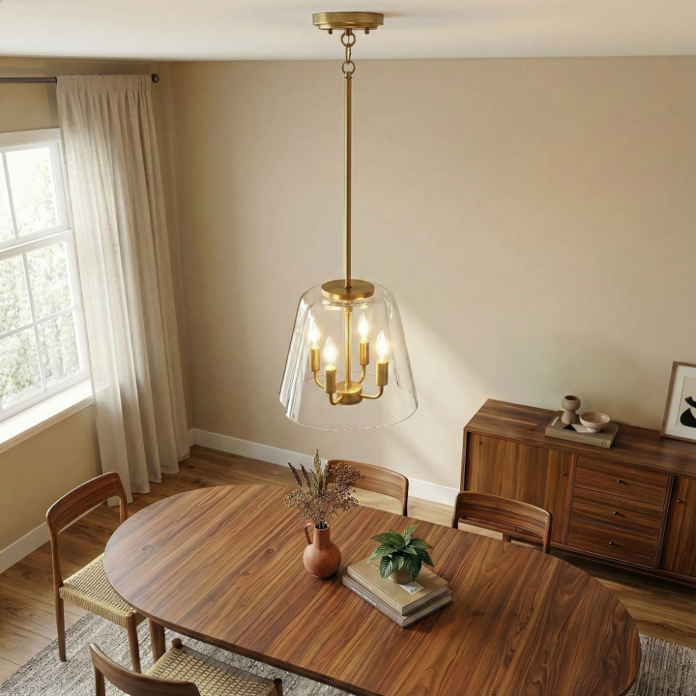Soiree 4-Light Candle Pendant | Satin Brass Finish | MidinMod