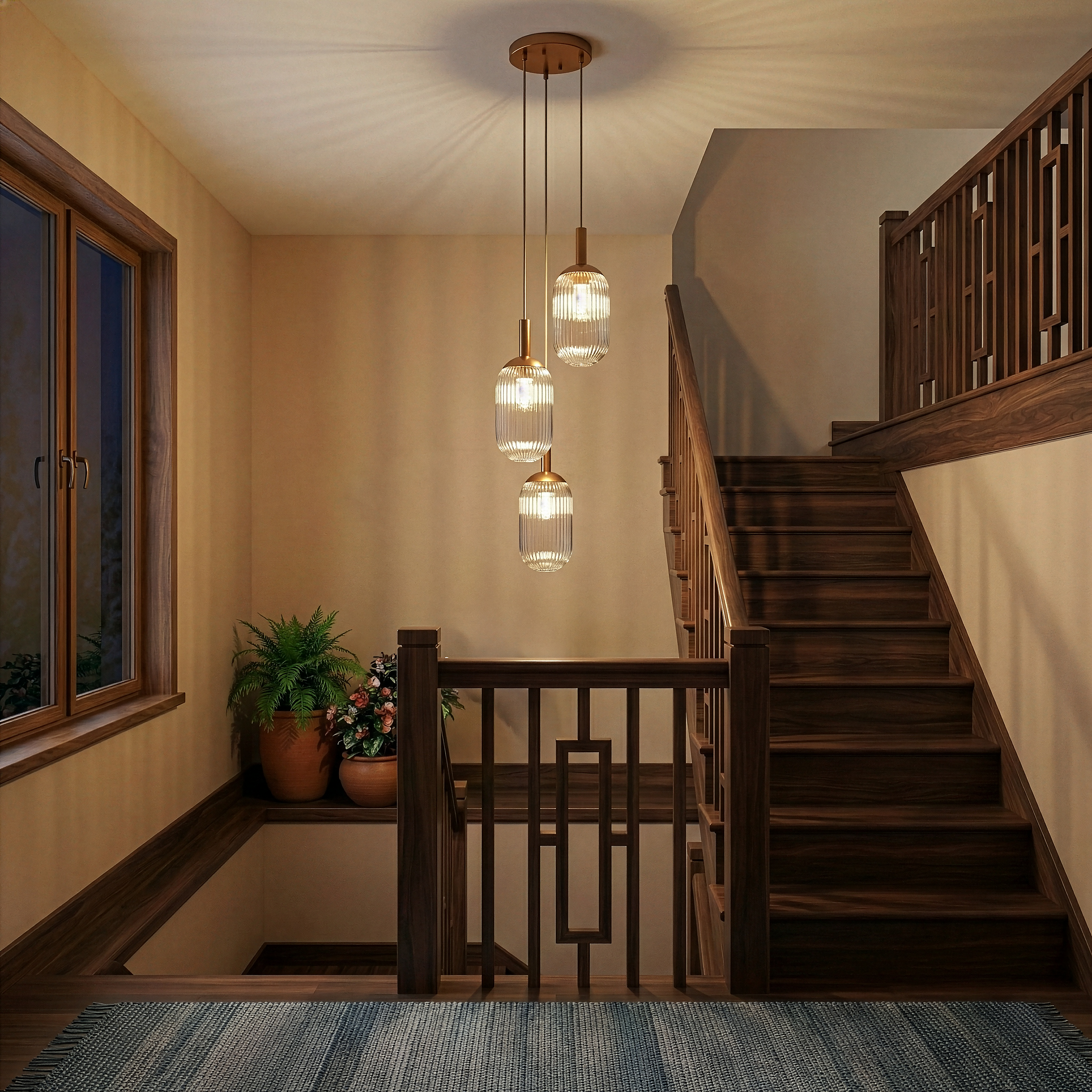 Solace 3-Light Pendant Lamp | Bronze and Clear Ribbed Glass | MidinMod