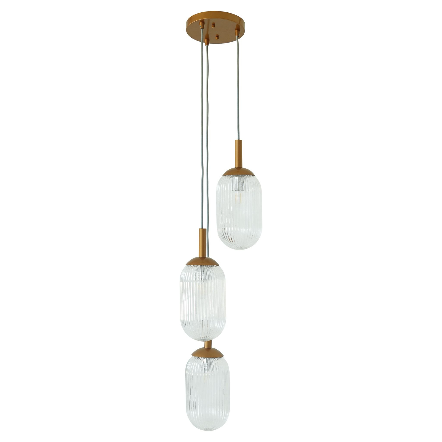 Solace 3-Light Pendant Lamp | Bronze and Clear Ribbed Glass | MidinMod