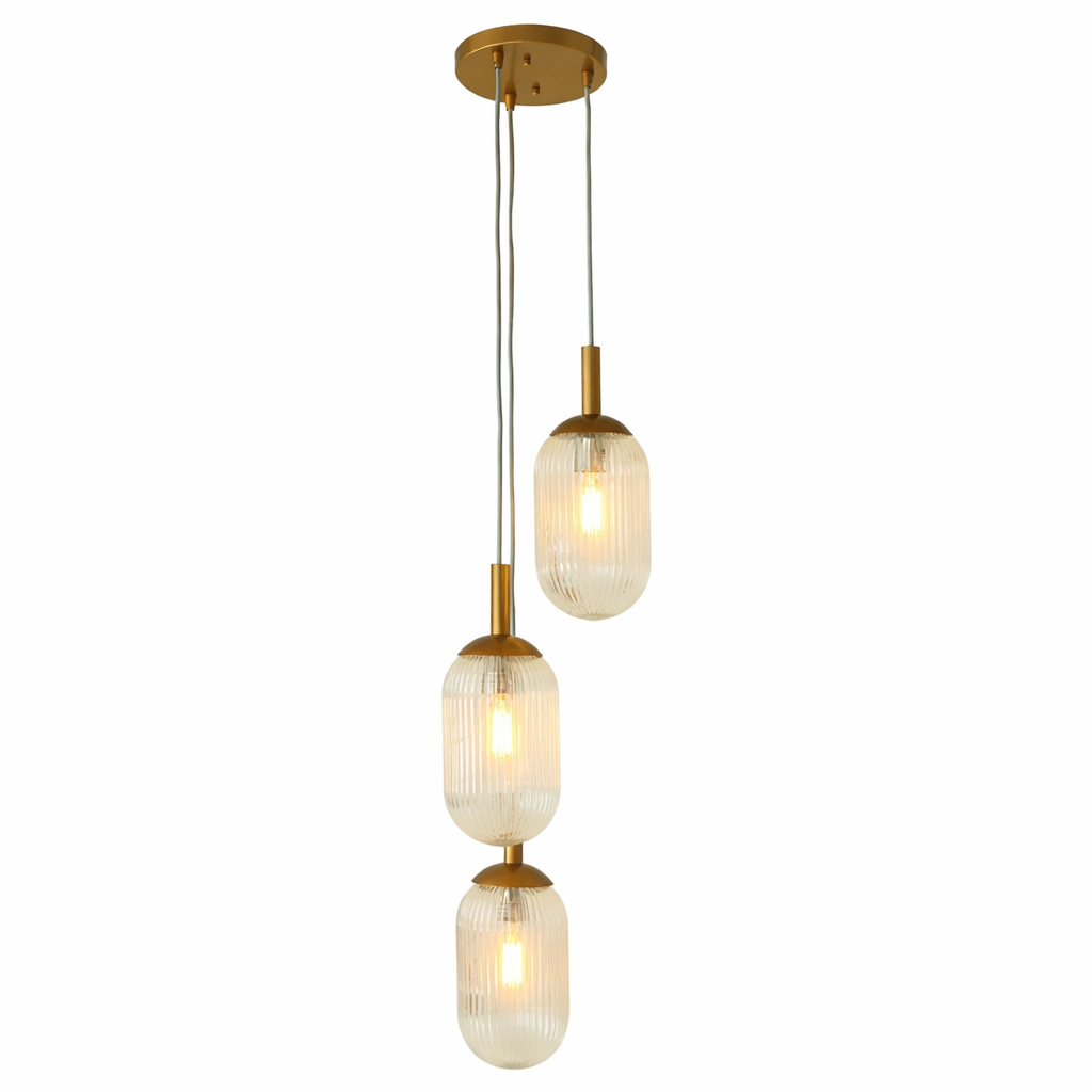 Solace 3-Light Pendant Lamp | Bronze and Clear Ribbed Glass | MidinMod