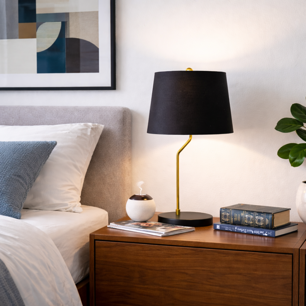 Solstice Black & Gold Cone Table Lamp - Modern Metal Lighting | MidinMod