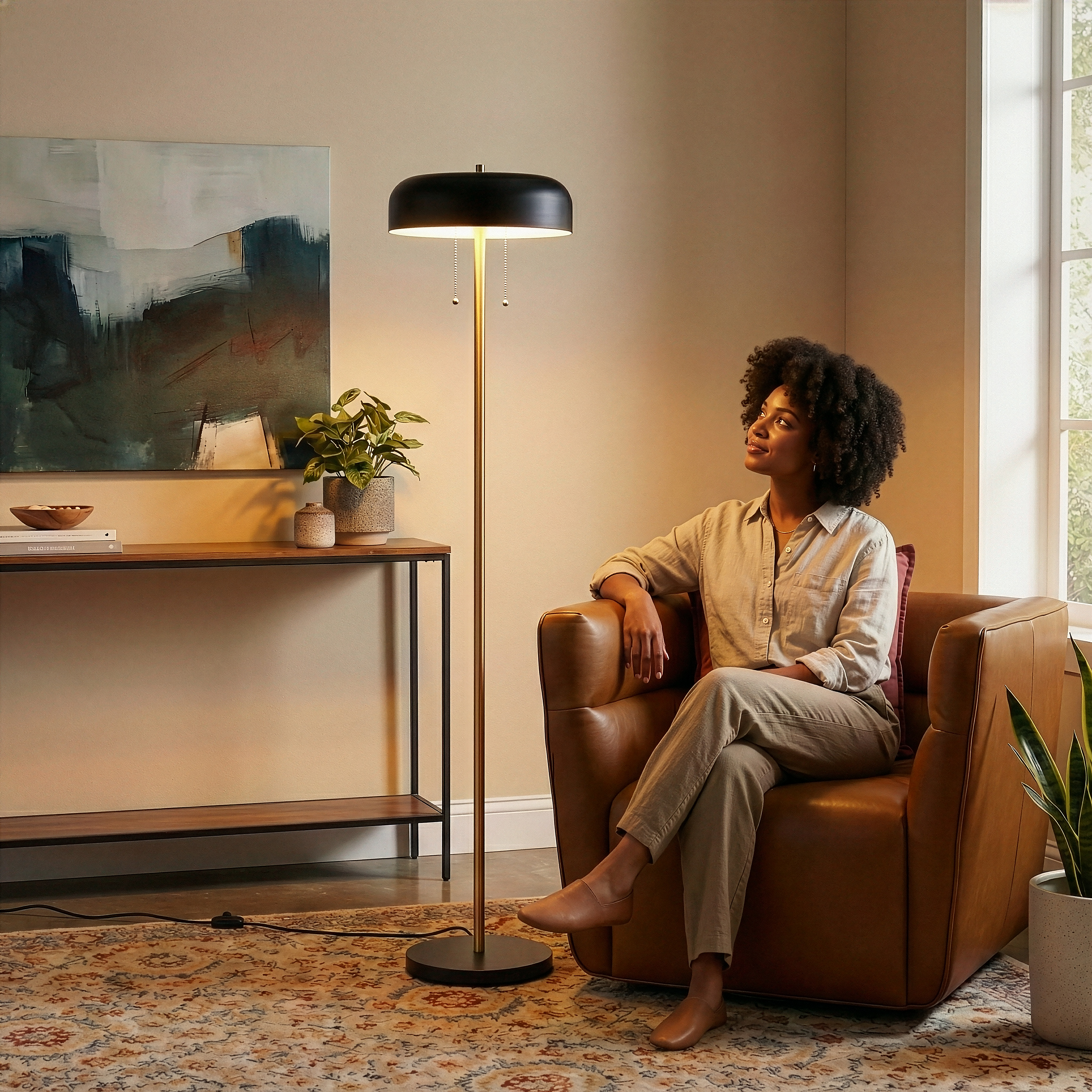 Spark Contemporary Floor Lamp with Dual-Tone Black and White Shade | MidinMod