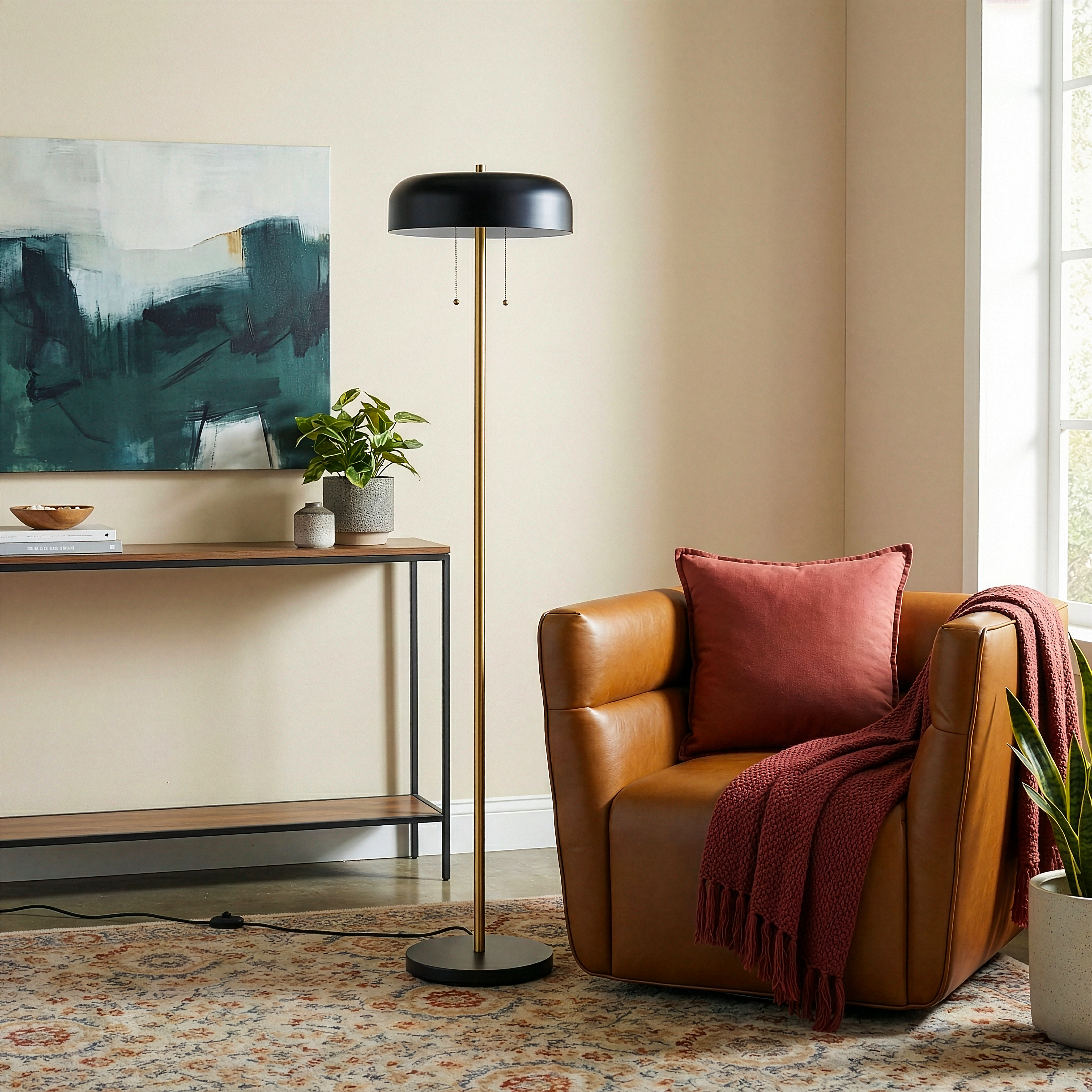 Spark Contemporary Floor Lamp with Dual-Tone Black and White Shade | MidinMod