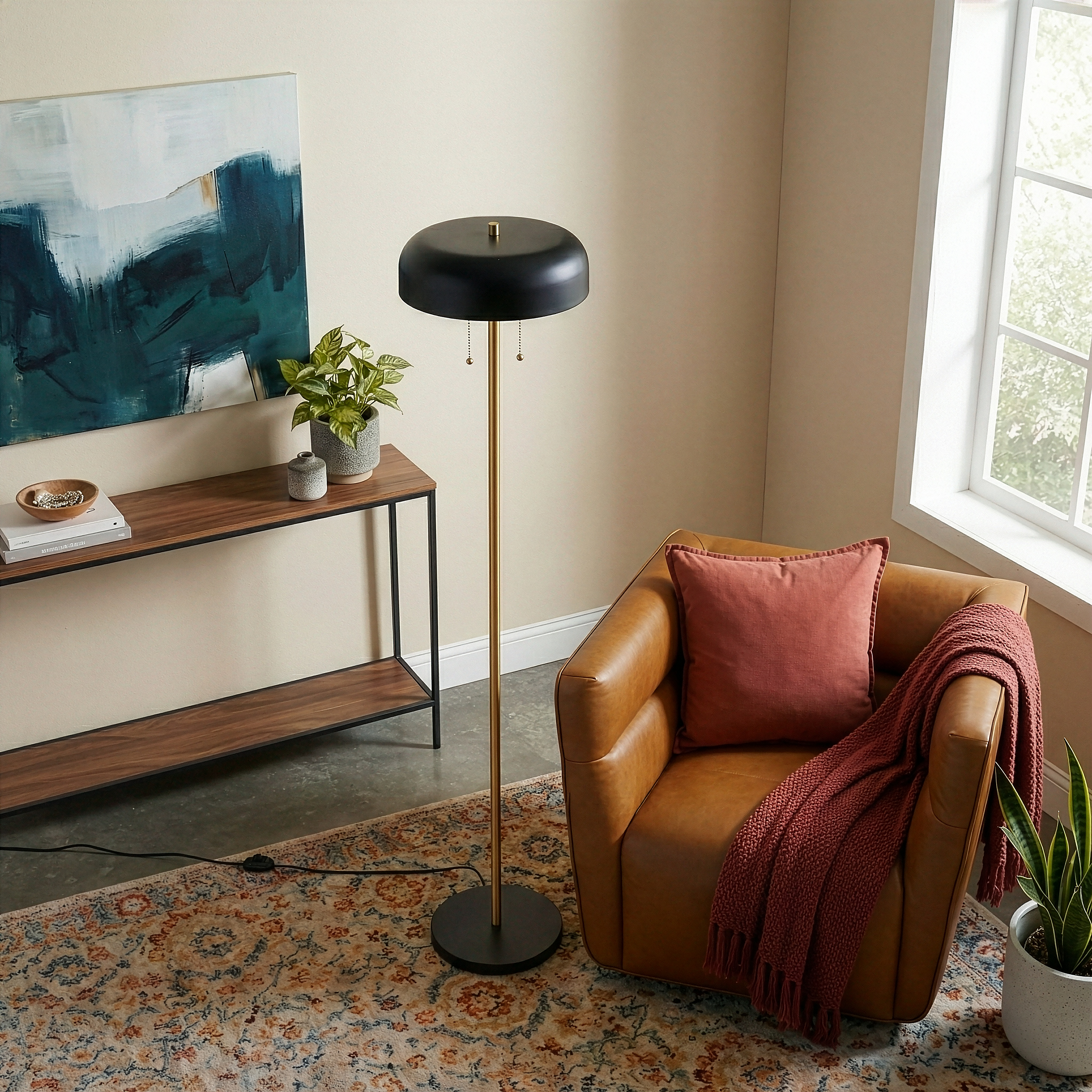 Spark Contemporary Floor Lamp with Dual-Tone Black and White Shade | MidinMod