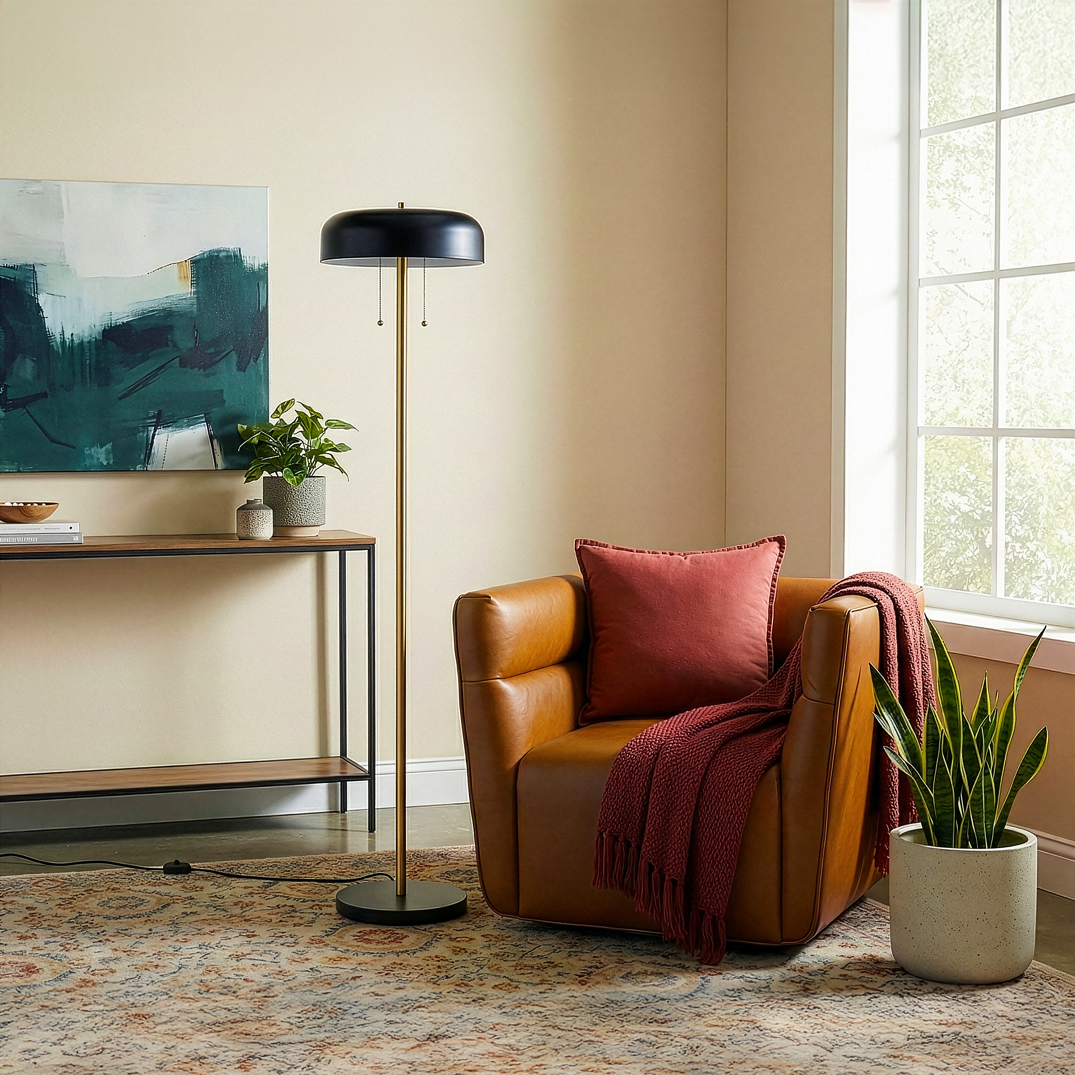 Spark Contemporary Floor Lamp with Dual-Tone Black and White Shade | MidinMod