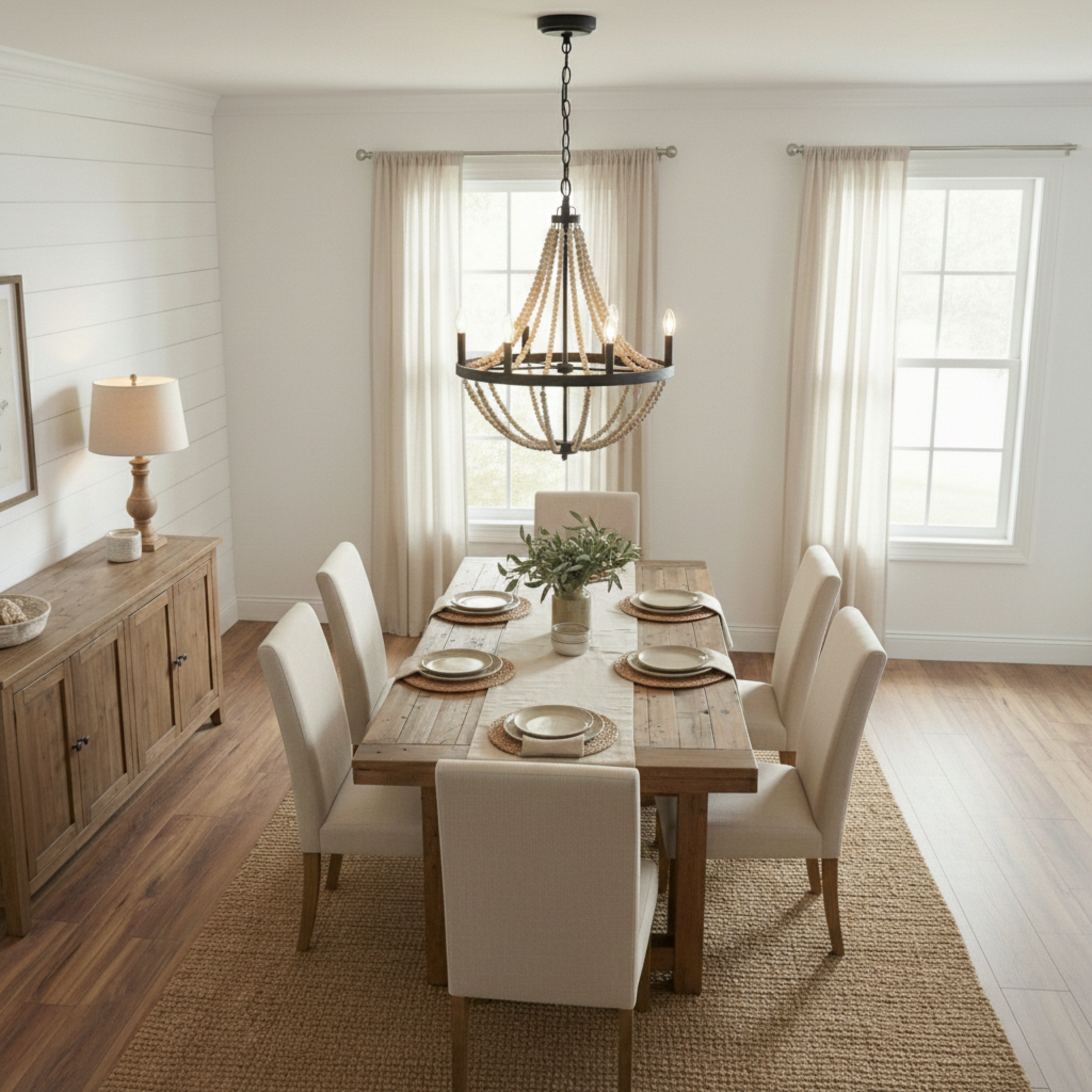 Starry 6-Light Wood Beaded Chandelier | Farmhouse Black Pendant | MidinMod