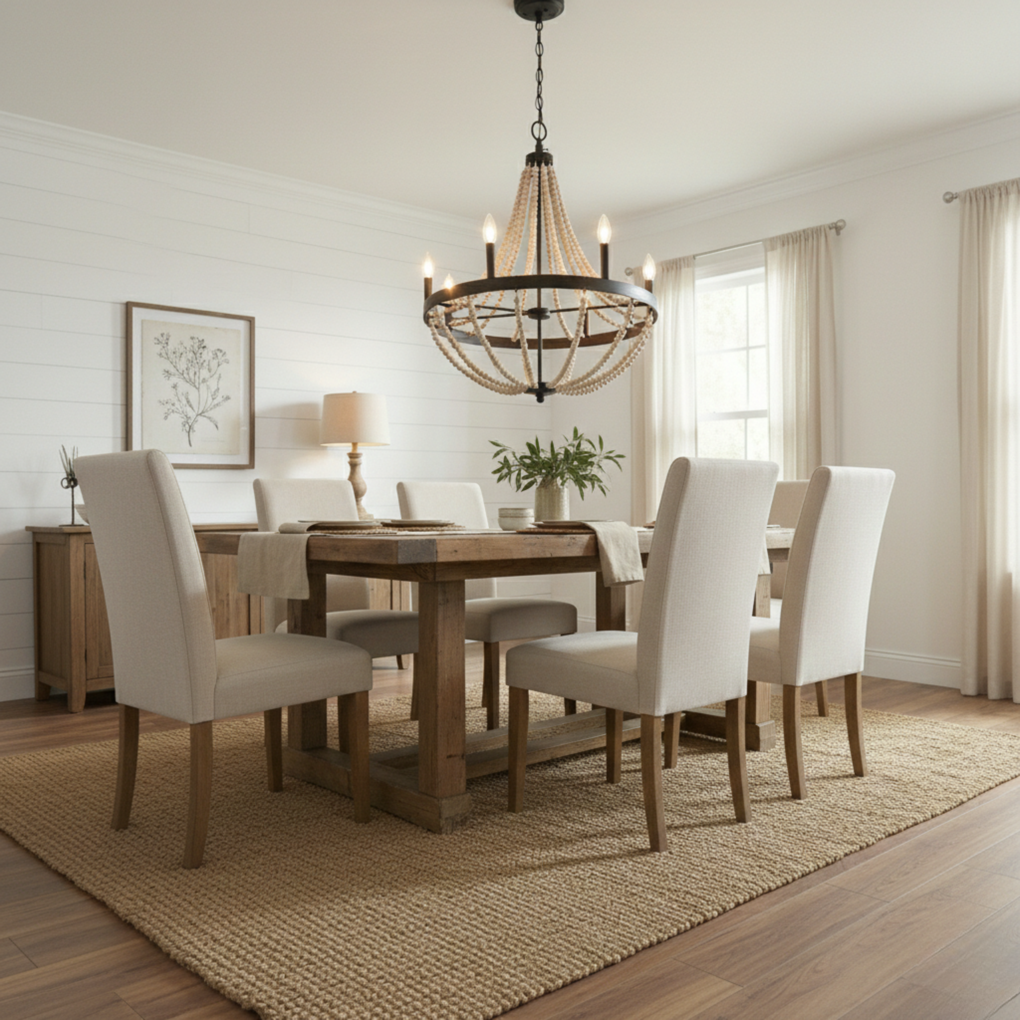 Starry 6-Light Wood Beaded Chandelier | Farmhouse Black Pendant | MidinMod