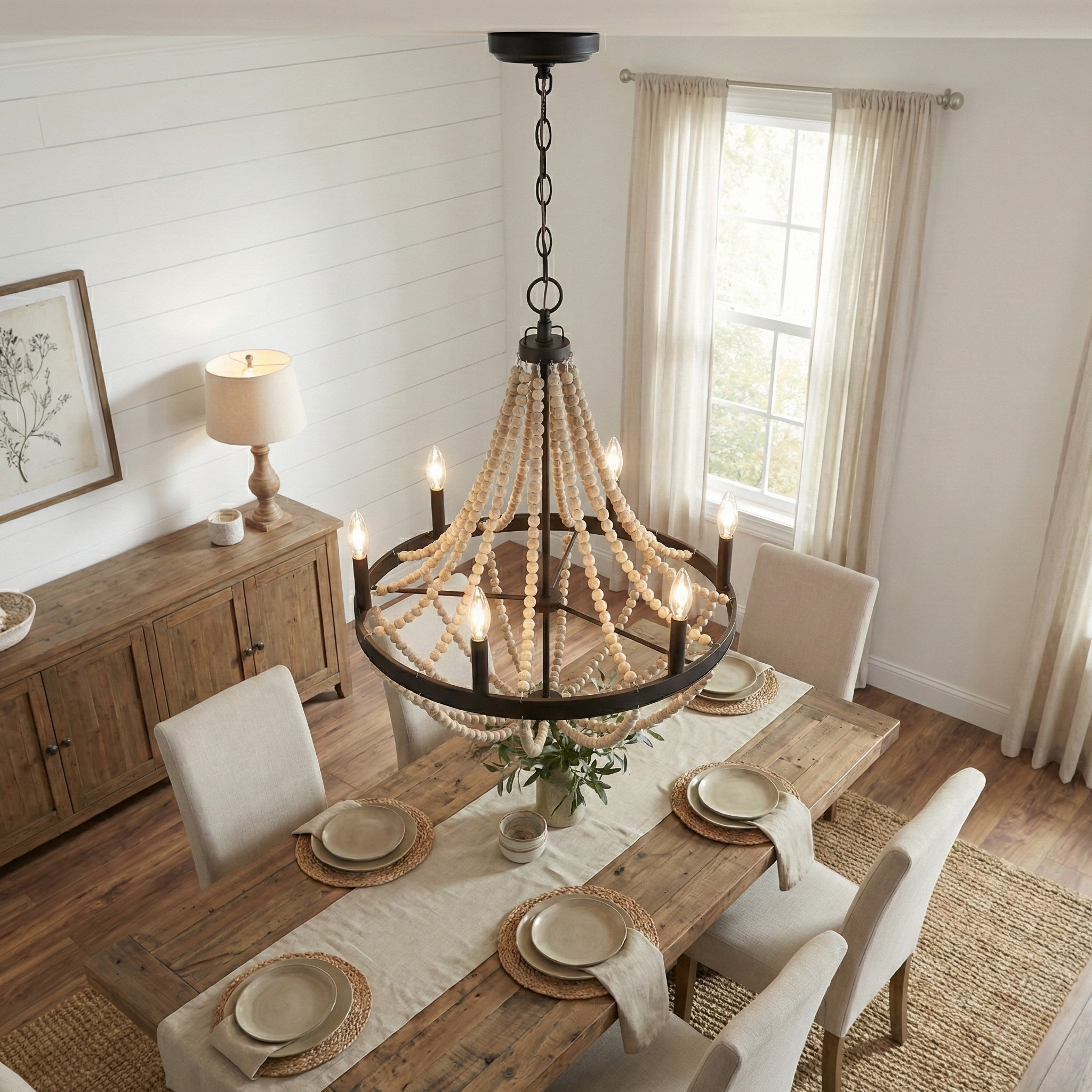 Starry 6-Light Wood Beaded Chandelier | Farmhouse Black Pendant | MidinMod