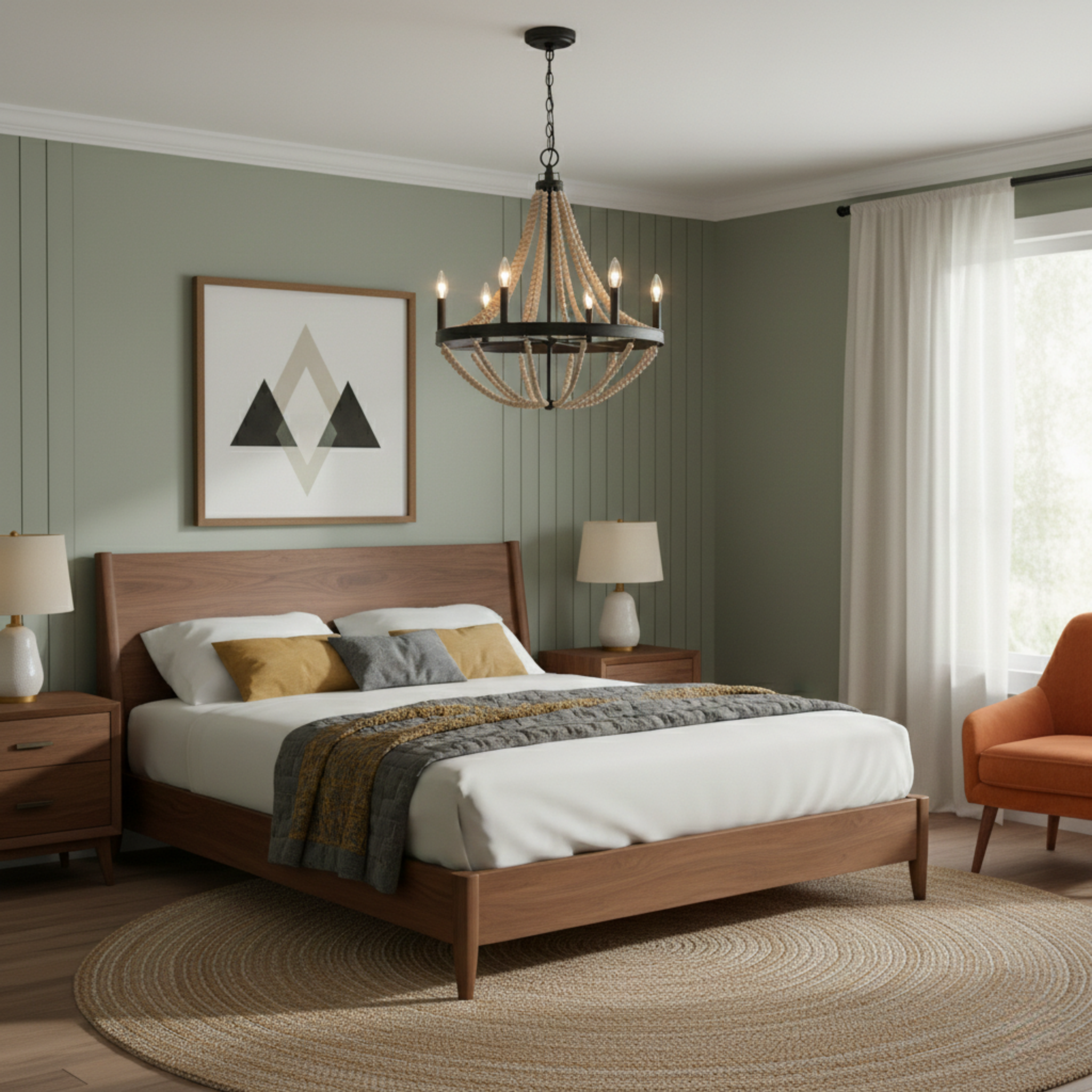 Starry 6-Light Wood Beaded Chandelier | Farmhouse Black Pendant | MidinMod