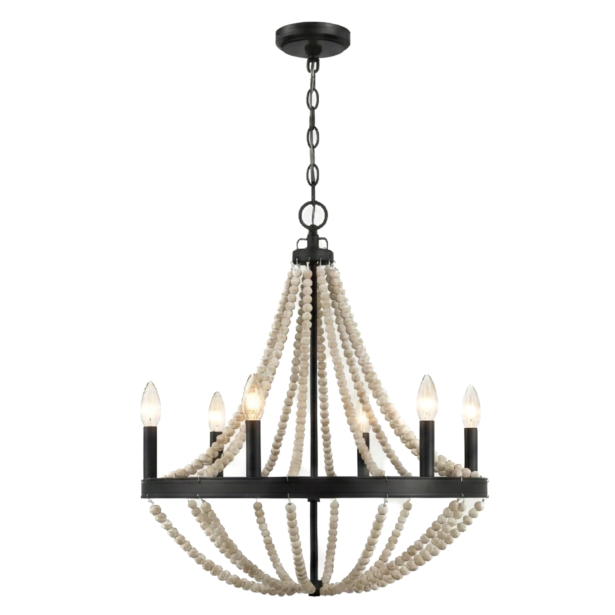 Starry 6-Light Wood Beaded Chandelier | Farmhouse Black Pendant | MidinMod