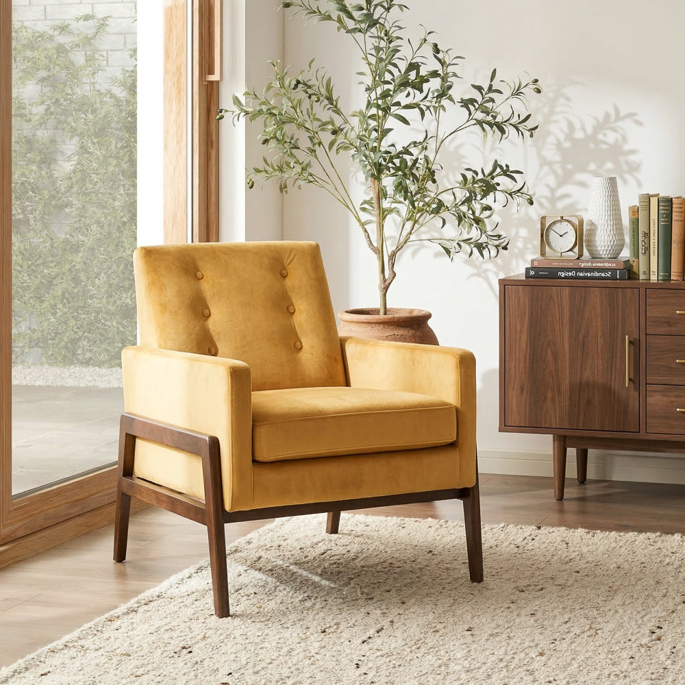 Stella Gold Velvet Lounge Chair | Mid-Century Tufted Seating | MidinMod