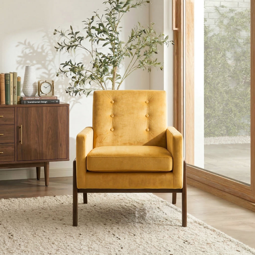 Stella Gold Velvet Lounge Chair | Mid-Century Tufted Seating | MidinMod