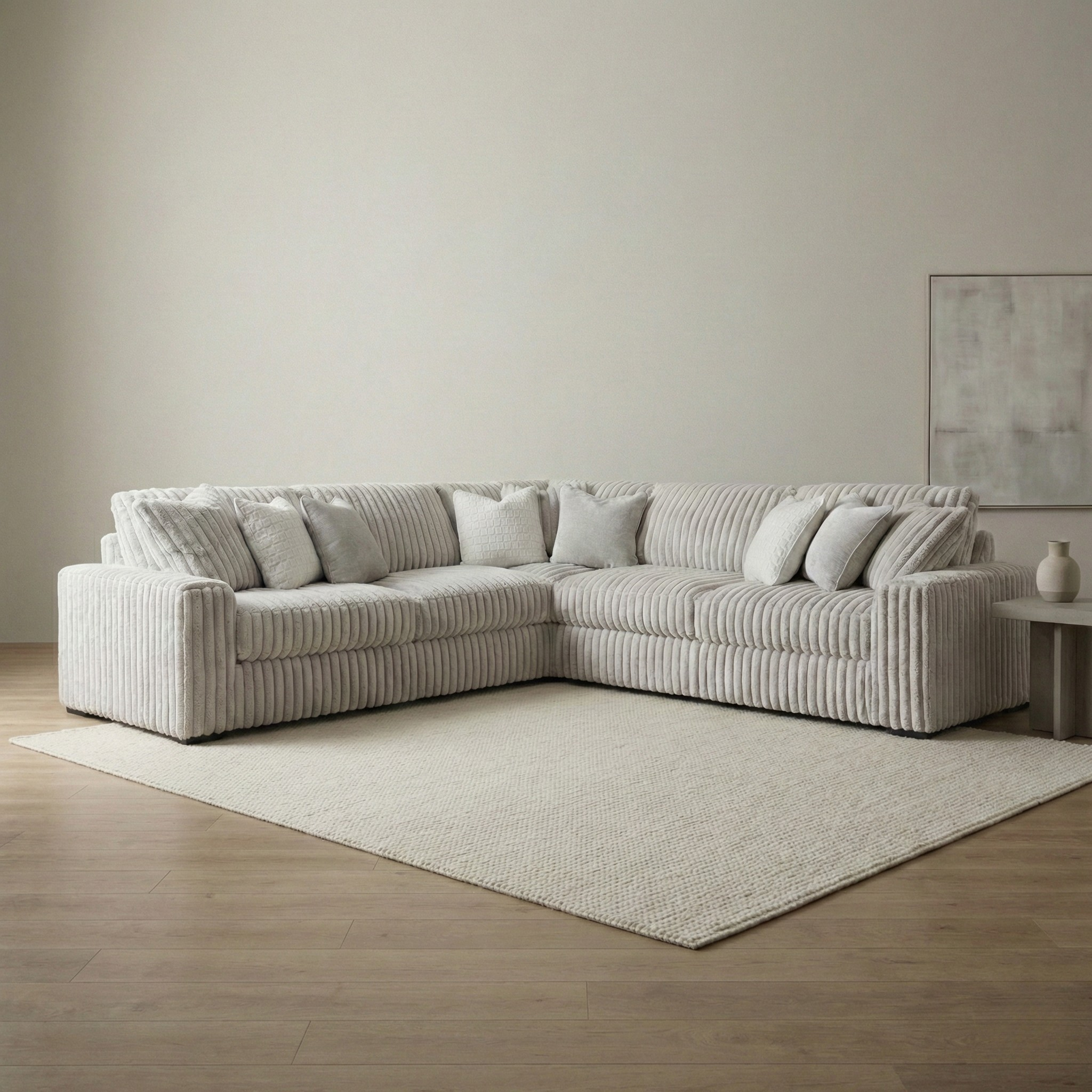 Stupendous 3-Piece Jumbo Cord Sectional with Feather Blend | MidinMod