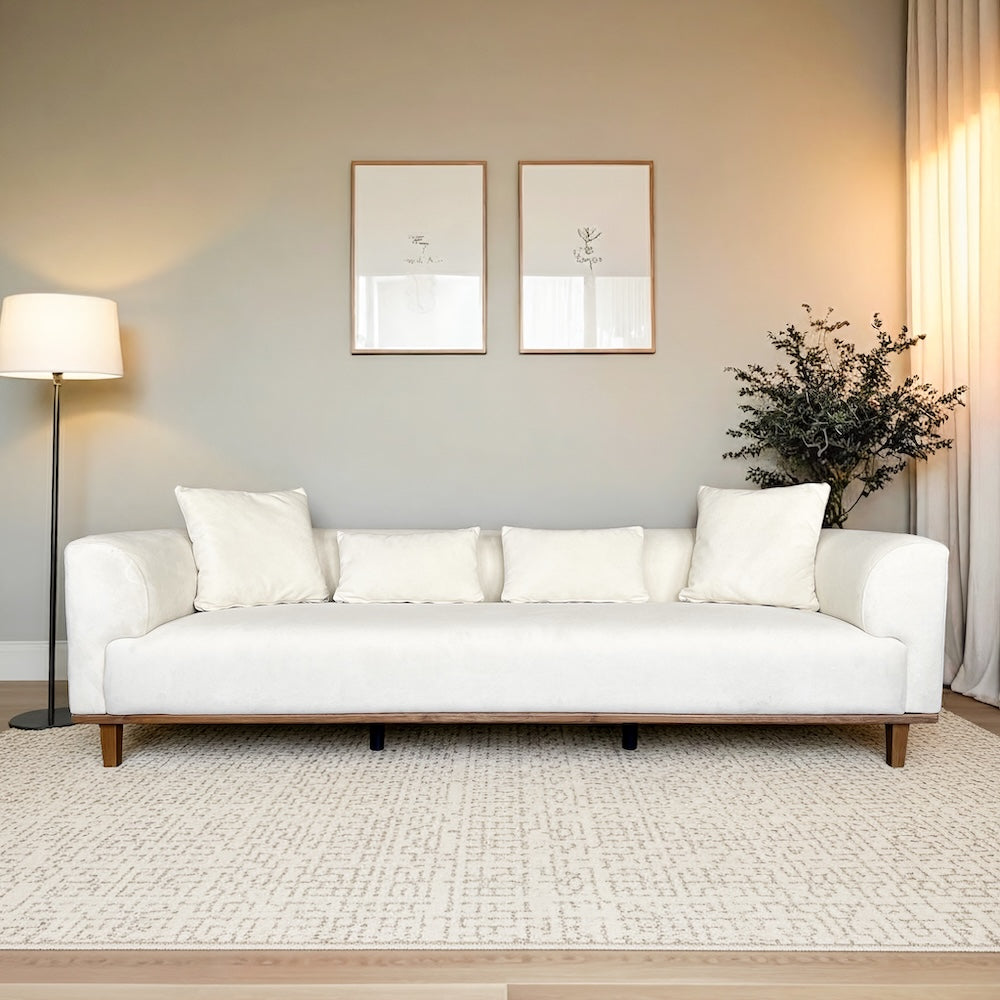 Tampa Minimalist Nordic Velvet Sofa with Solid Wood Legs Loose Pillows - MidinMod
