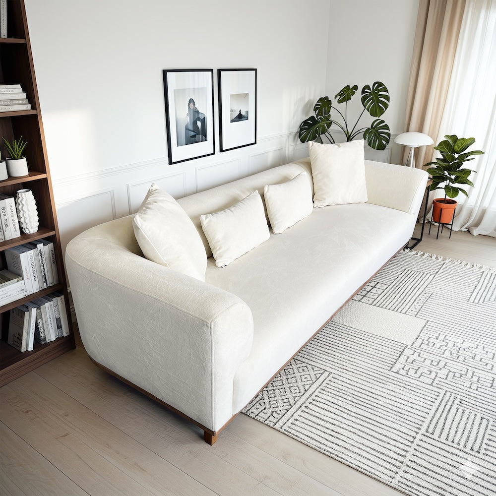 Tampa Minimalist Nordic Velvet Sofa with Solid Wood Legs Loose Pillows - MidinMod