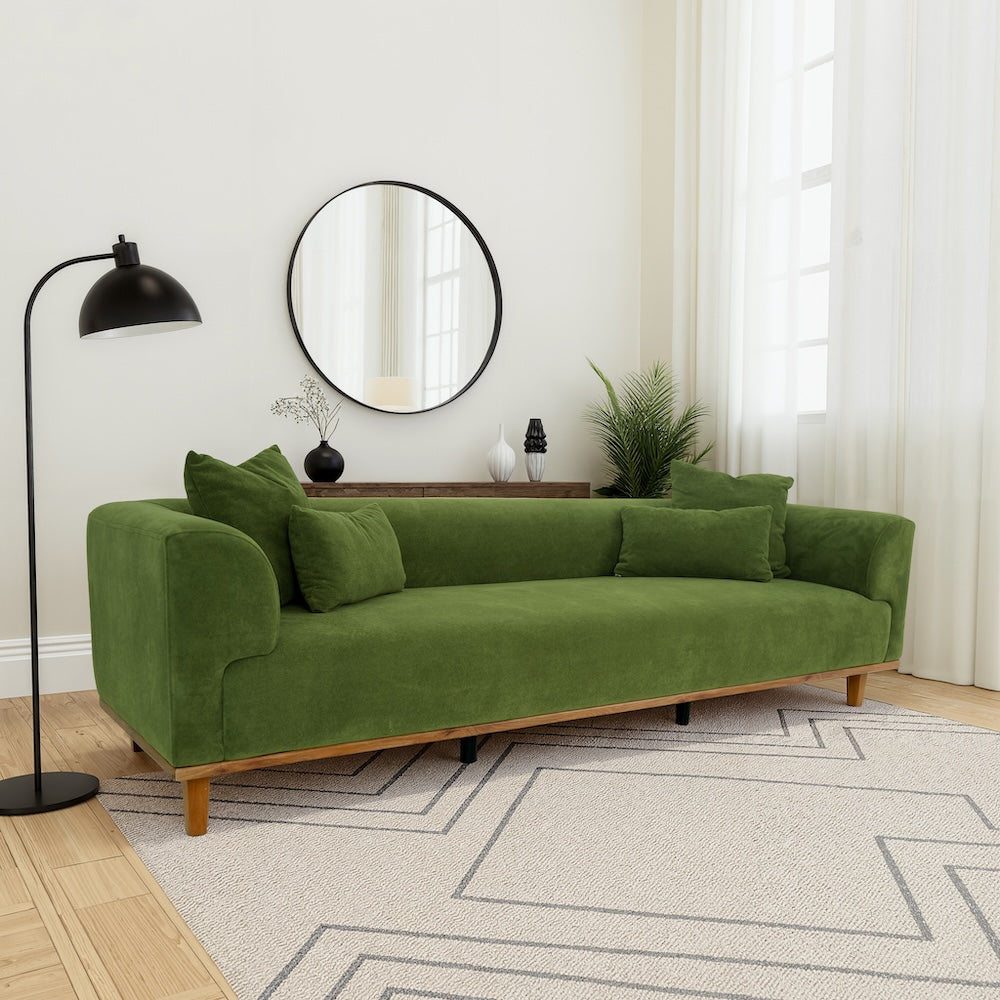 Tampa Minimalist Nordic Velvet Sofa with Solid Wood Legs & Loose Pillows - MidinMod