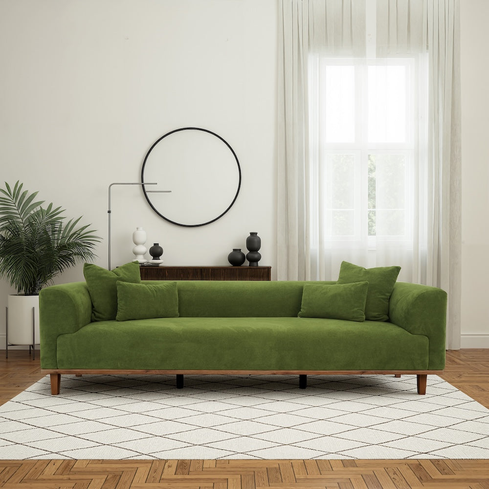 Tampa Minimalist Nordic Velvet Sofa with Solid Wood Legs & Loose Pillows - MidinMod