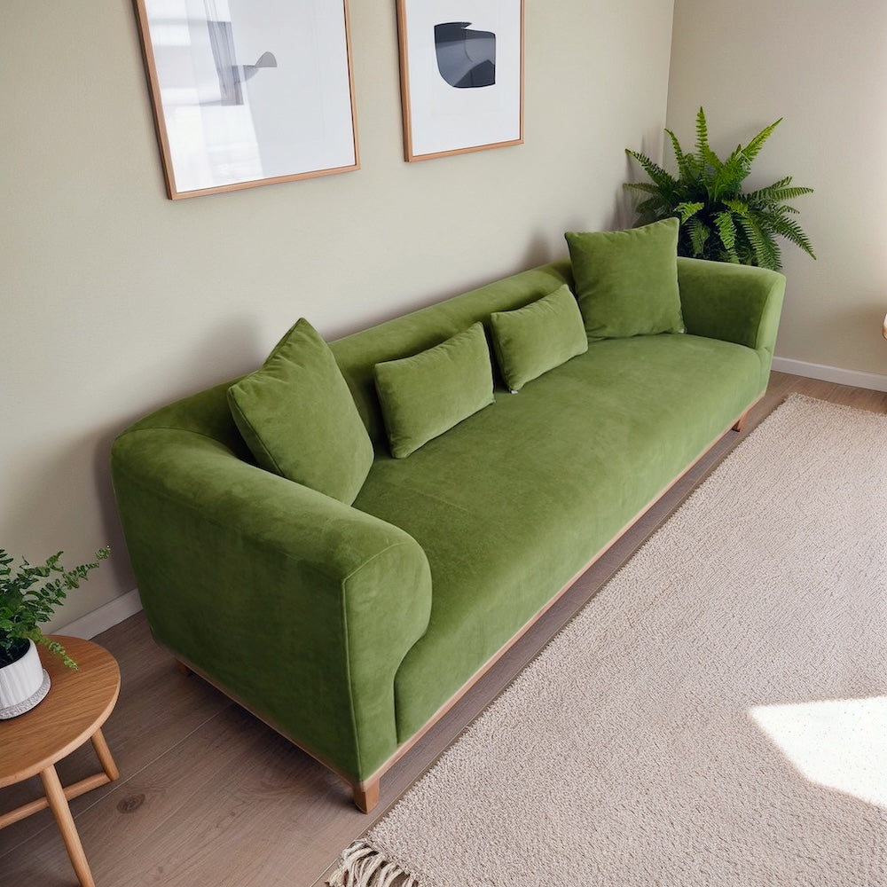 Tampa Minimalist Nordic Velvet Sofa with Solid Wood Legs & Loose Pillows - MidinMod