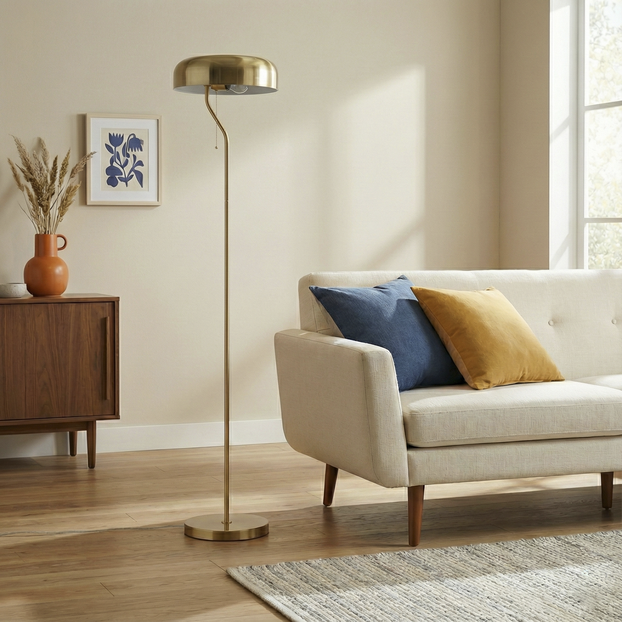 Tango Contemporary Floor Lamp with Dual-Tone Gold and White Shade | MidinMod