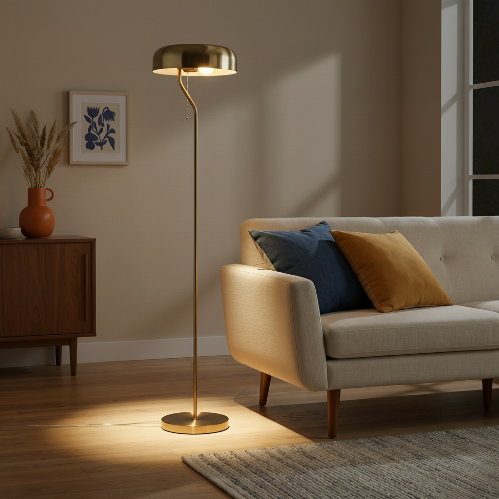 Tango Contemporary Floor Lamp with Dual-Tone Gold and White Shade | MidinMod