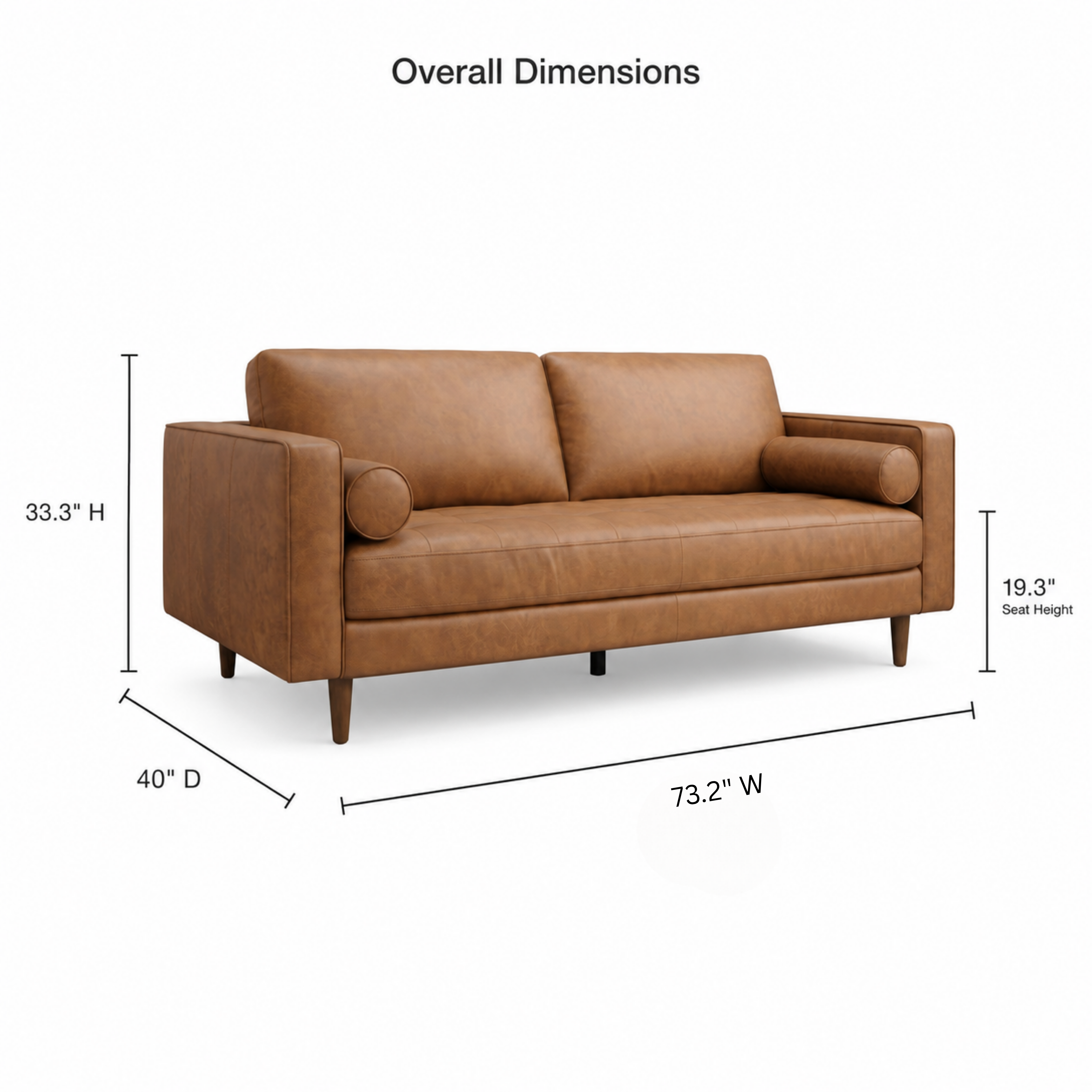 Tessa Mid-Century Modern Genuine Tan Leather Loveseat | Italian Craftsmanship | MidinMod