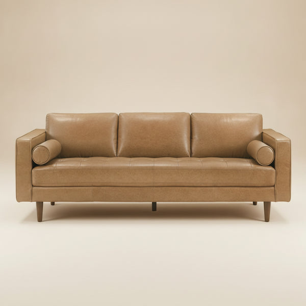 Tessa Mid-Century Modern Genuine Tan Leather Sofa | Italian Craftsmanship | MidinMod