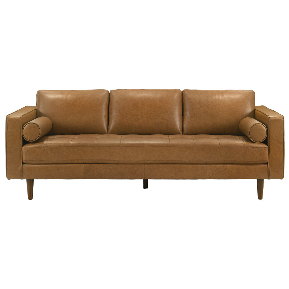 Tessa Mid-Century Modern Genuine Tan Leather Sofa | Italian Craftsmanship | MidinMod