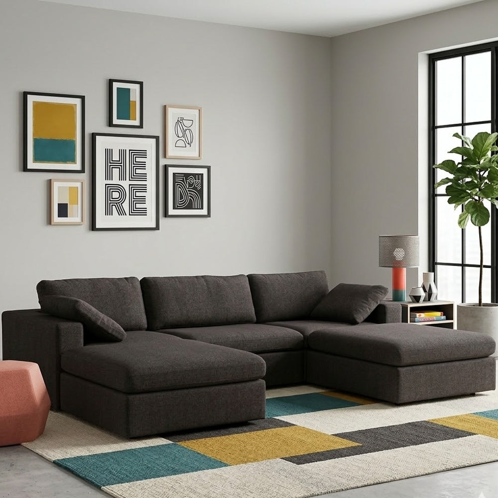 Texas Dark Gray Modern Modular 5-Piece Sofa With Two Ottoman | MidinMod
