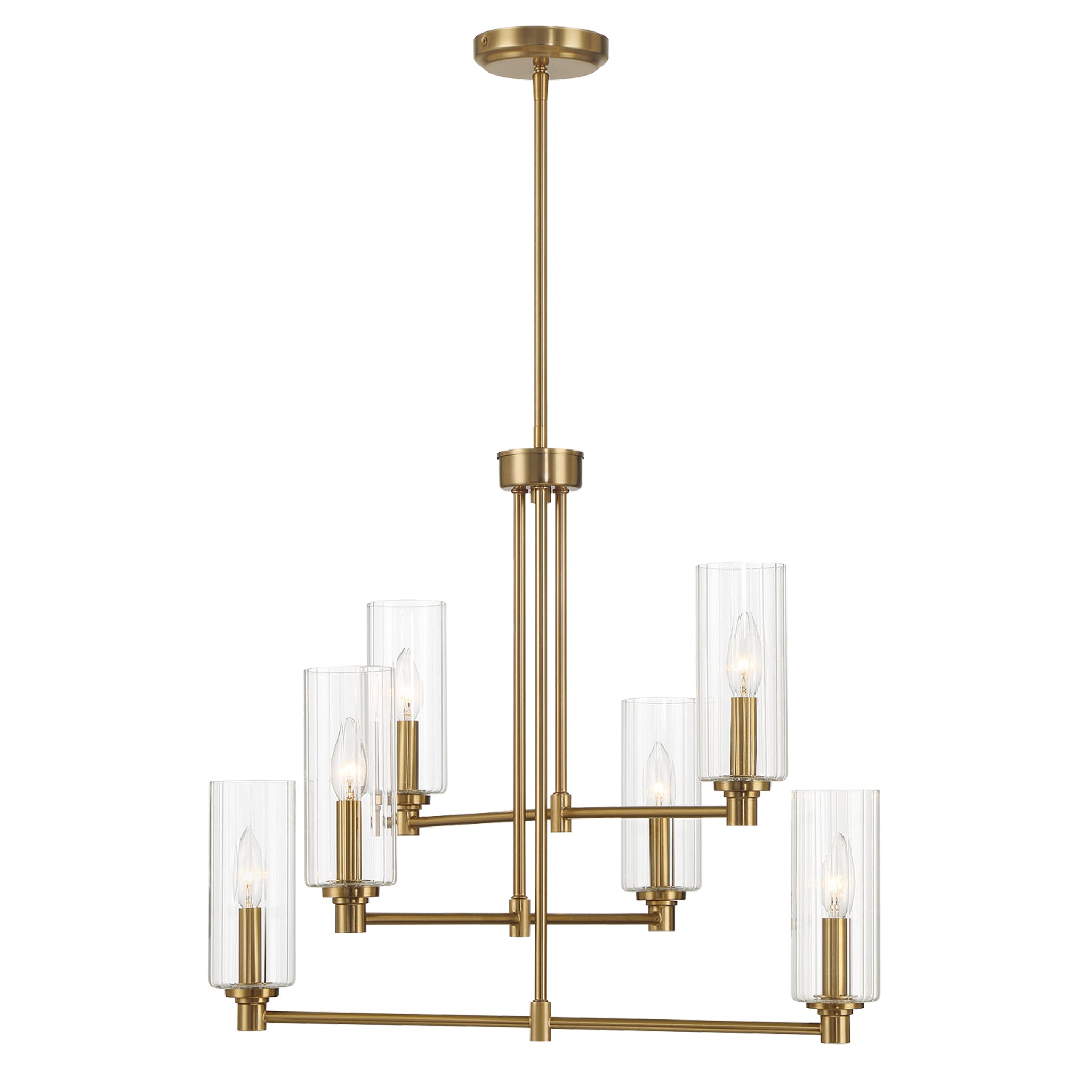 Timeless Six Lights Chandelier | Satin Brass & Clear Ribbed Glass | MidinMod