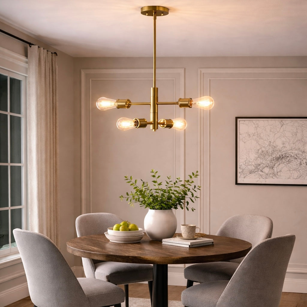 Trellis 4-Light Modern Gold Chandelier | Vintage-Inspired Pendant Fixture | MidinMod