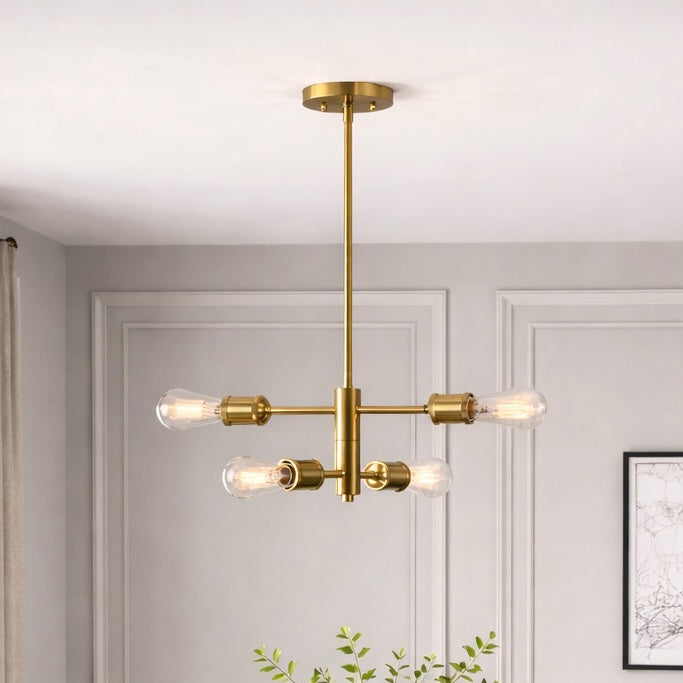 Trellis 4-Light Modern Gold Chandelier | Vintage-Inspired Pendant Fixture | MidinMod