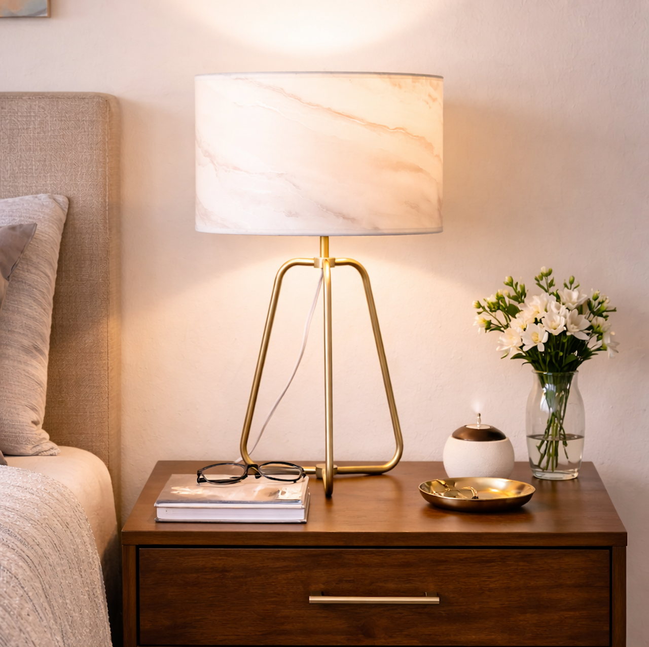 Triton Marble Lampshade Table Lamp - Bronze | MidinMod