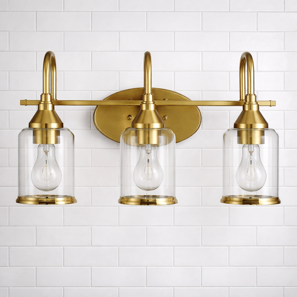 Twilight Vanity Light | Brushed Gold & Three-Light Clear Glass Design | MidinMod
