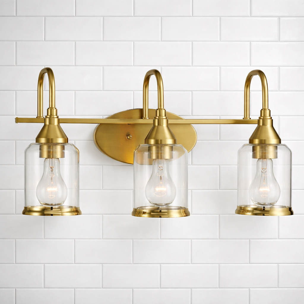 Twilight Vanity Light | Brushed Gold & Three-Light Clear Glass Design | MidinMod