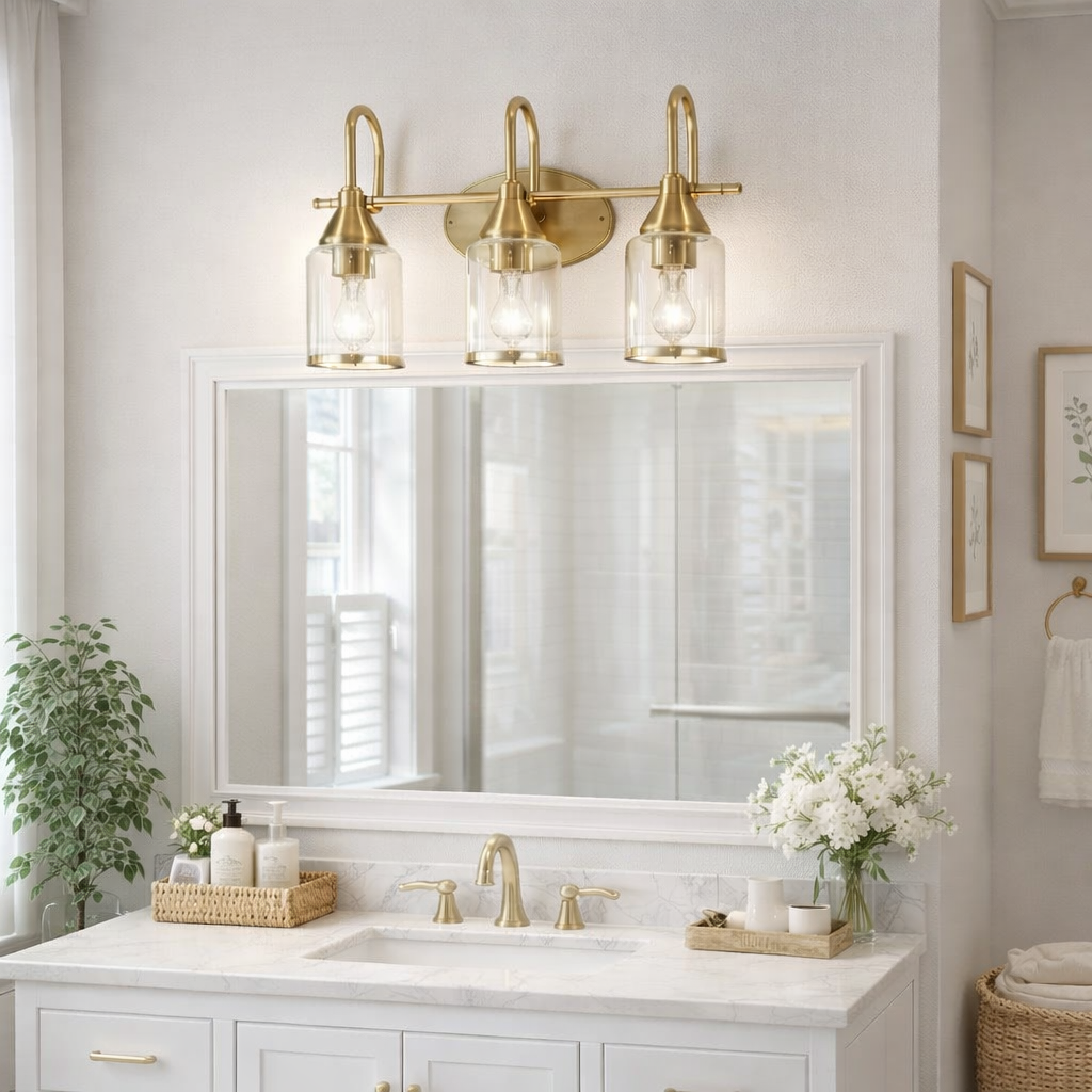 Twilight Vanity Light | Brushed Gold & Three-Light Clear Glass Design | MidinMod