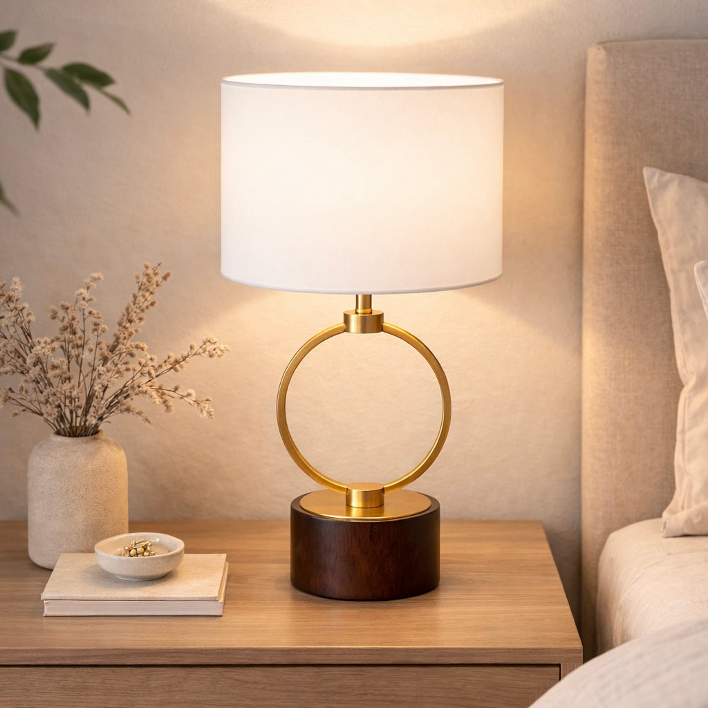 Vega Table Lamp | Circular Metal Frame & Walnut Wood Base | MidinMod