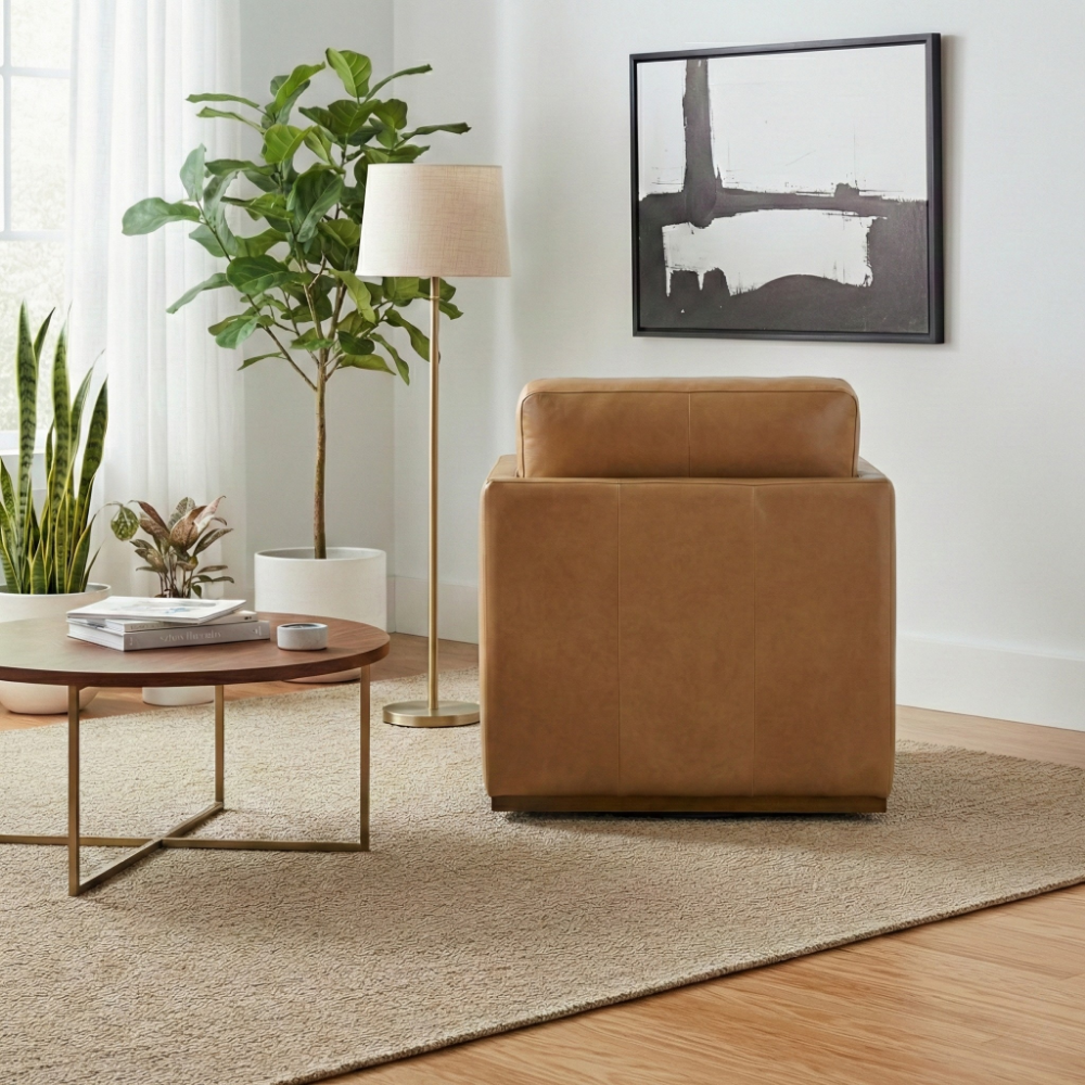 Victor Mid-Century Modern Tan Leather Swivel Chair - MidinMod