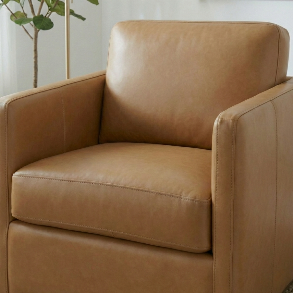 Victor Mid-Century Modern Tan Leather Swivel Chair - MidinMod