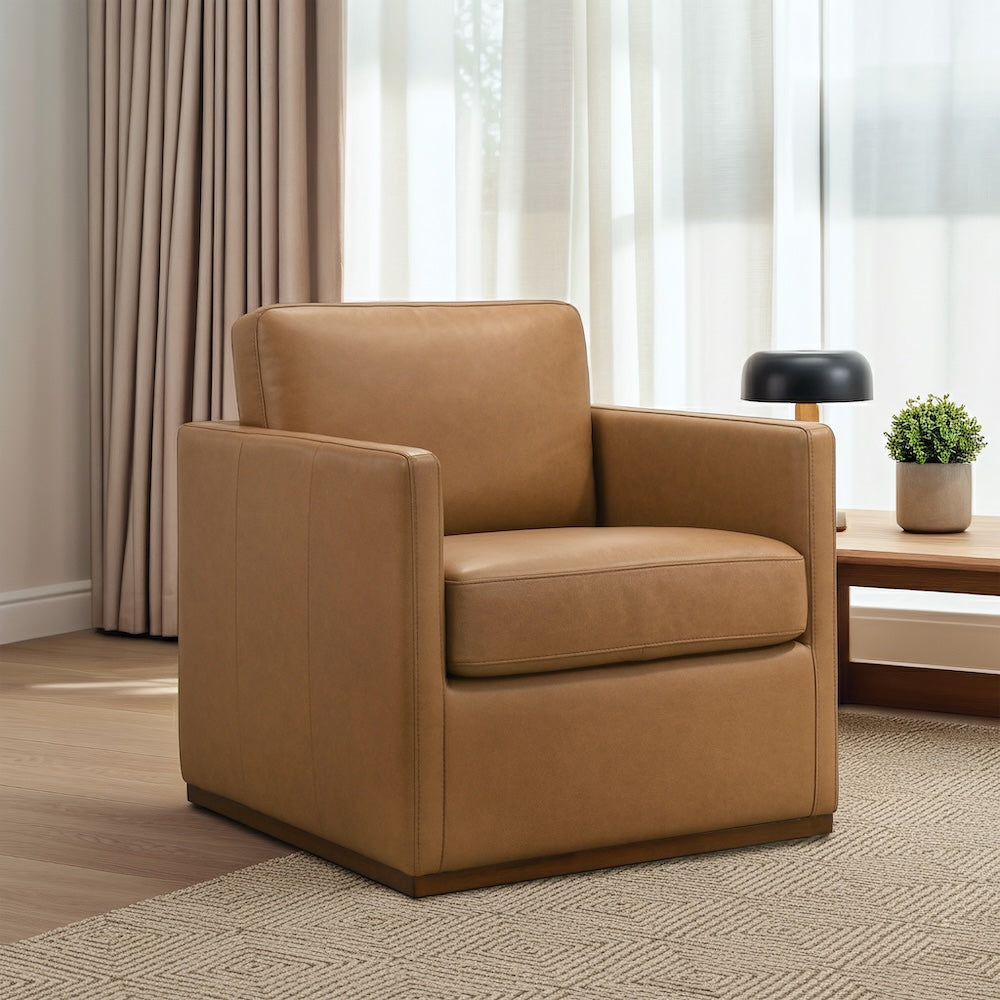 Victor Mid-Century Modern Tan Leather Swivel Chair - MidinMod