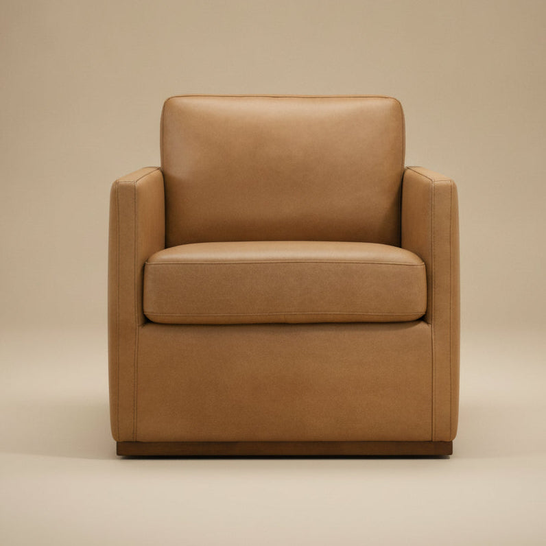 Victor Mid-Century Modern Tan Leather Swivel Chair - MidinMod