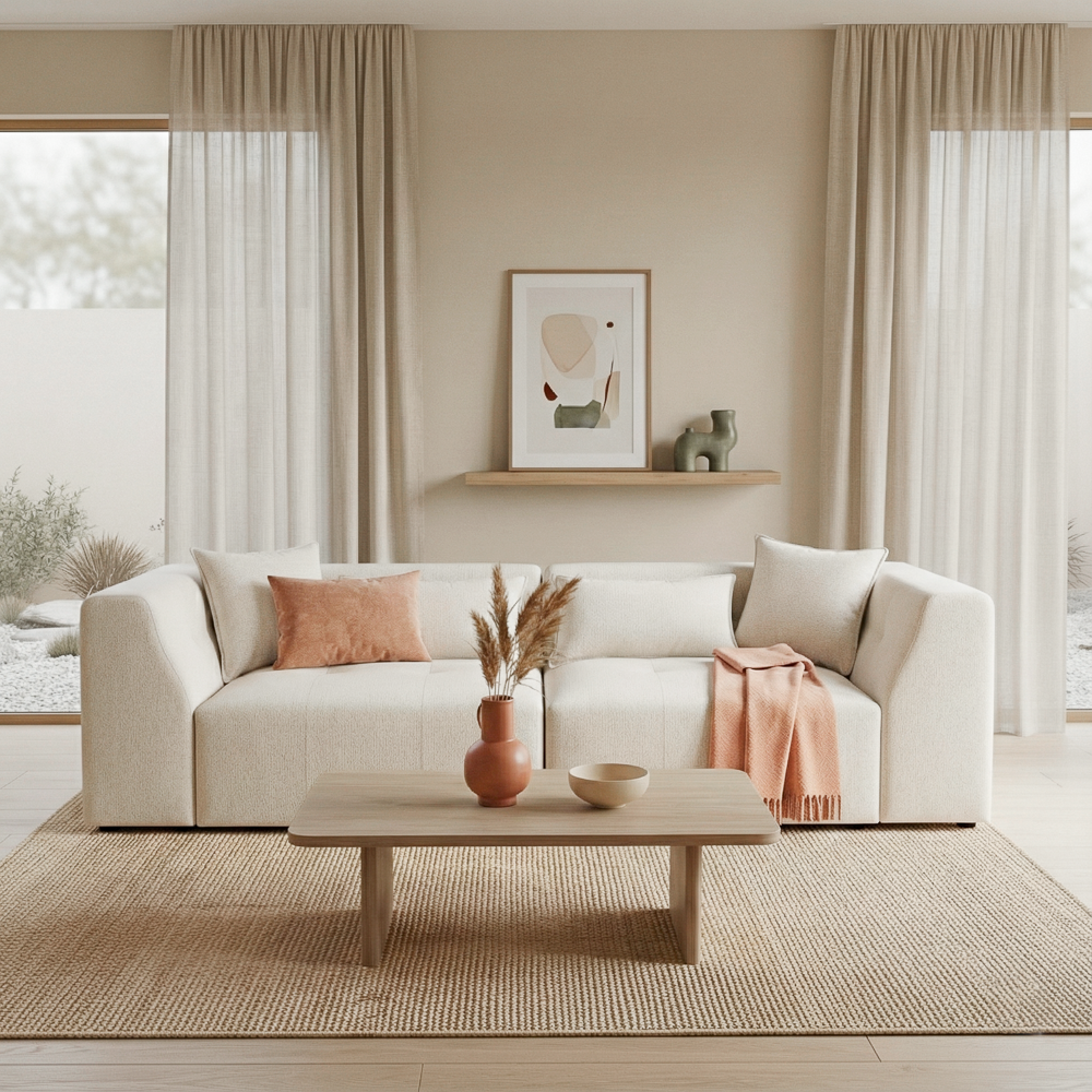 Victoria Beige Chenille Sofa with Biscuit Tufting & Tuxedo Arms | MidinMod