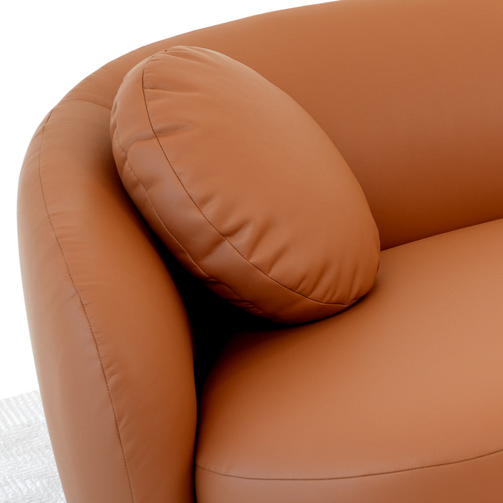 Vista Cognac Leather Japandi Sofa - MidinMod