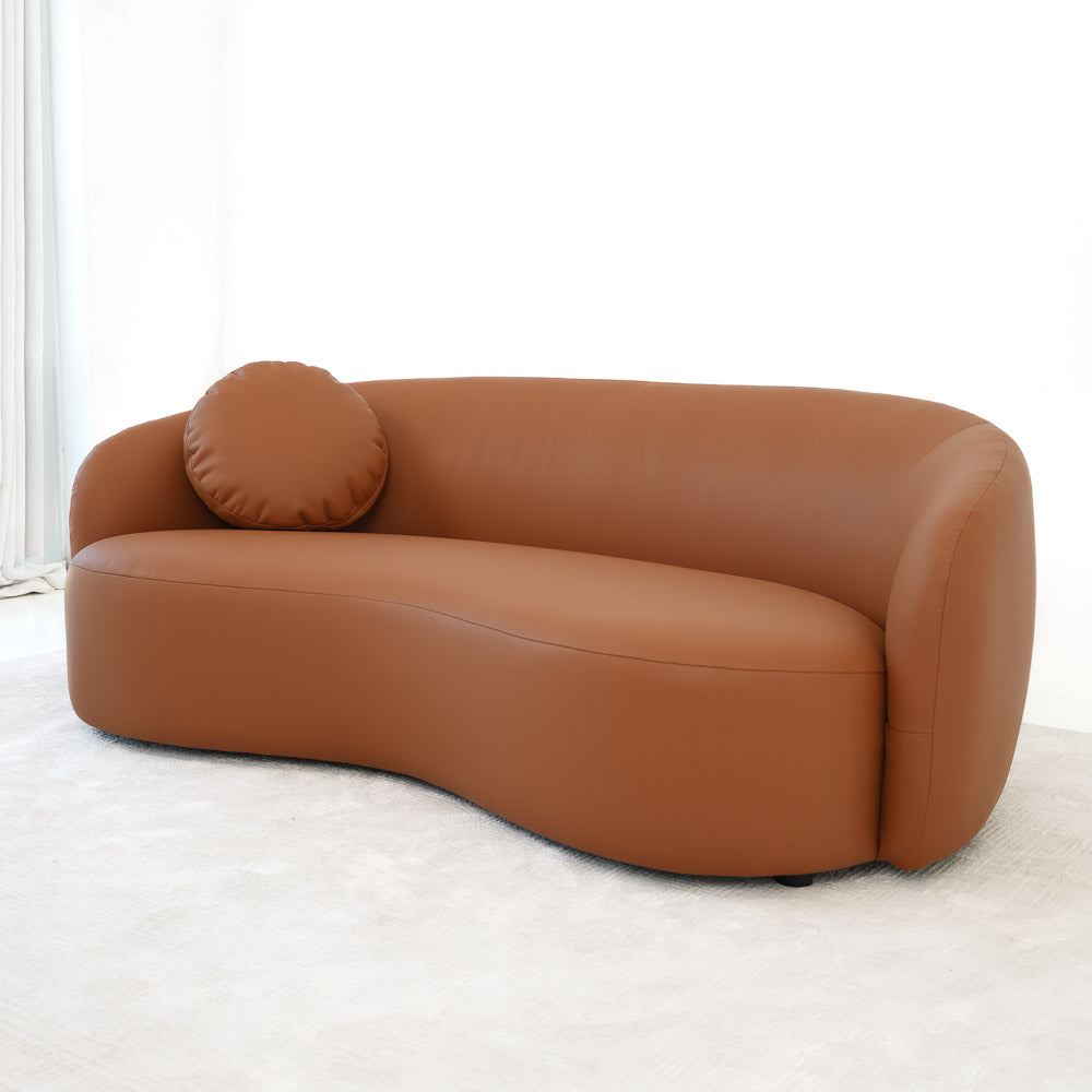 Vista Cognac Leather Japandi Sofa - MidinMod