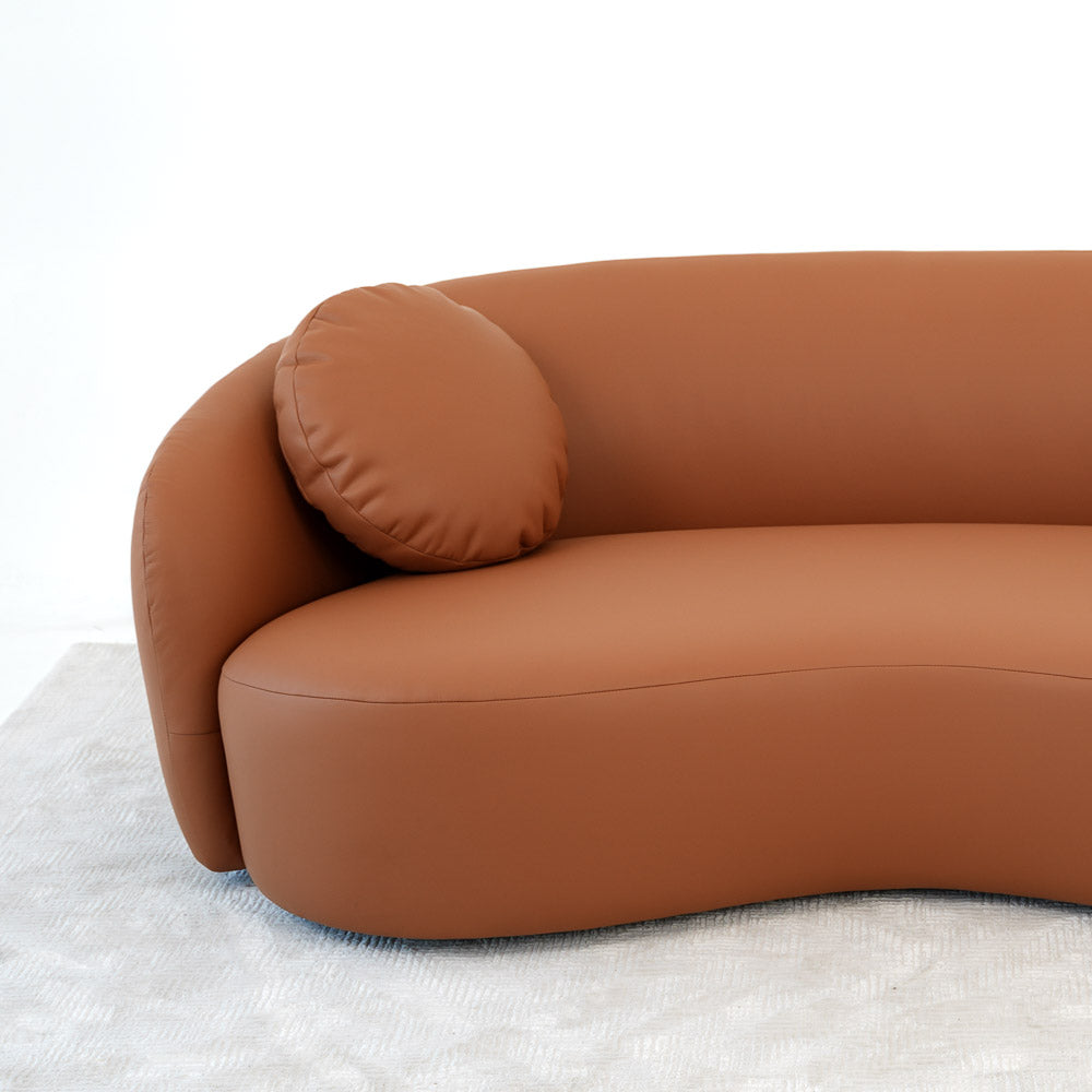 Vista Cognac Leather Japandi Sofa - MidinMod