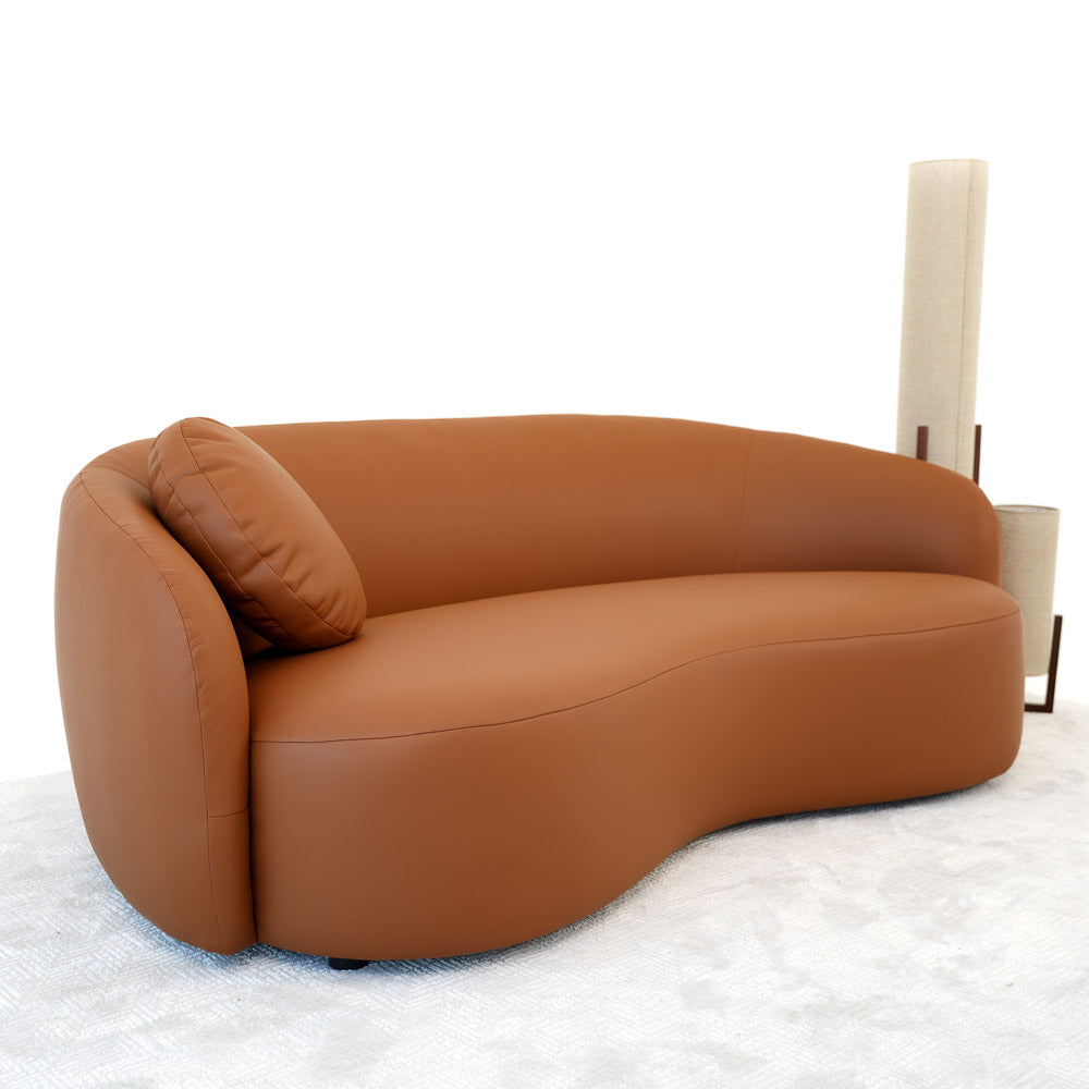 Vista Cognac Leather Japandi Sofa - MidinMod