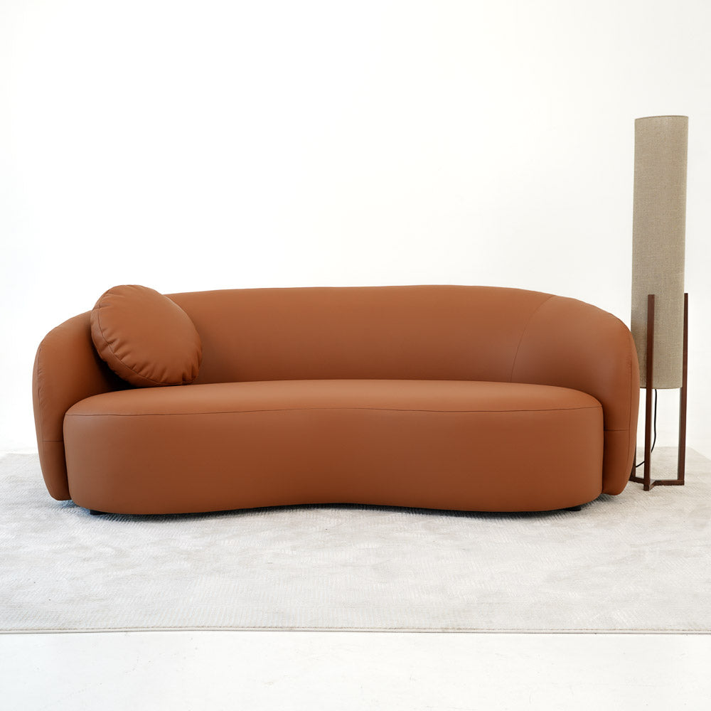 Vista Cognac Leather Japandi Sofa - MidinMod