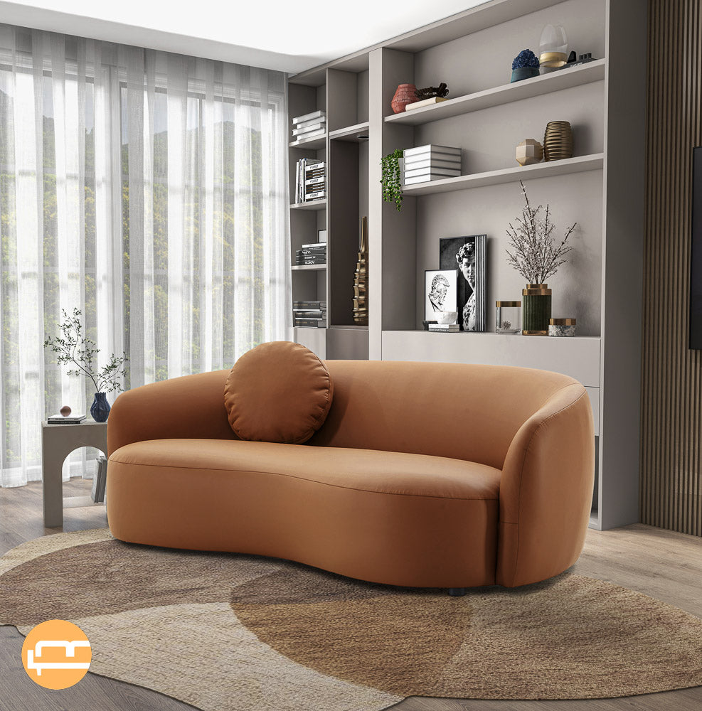 Vista Cognac Leather Japandi Sofa