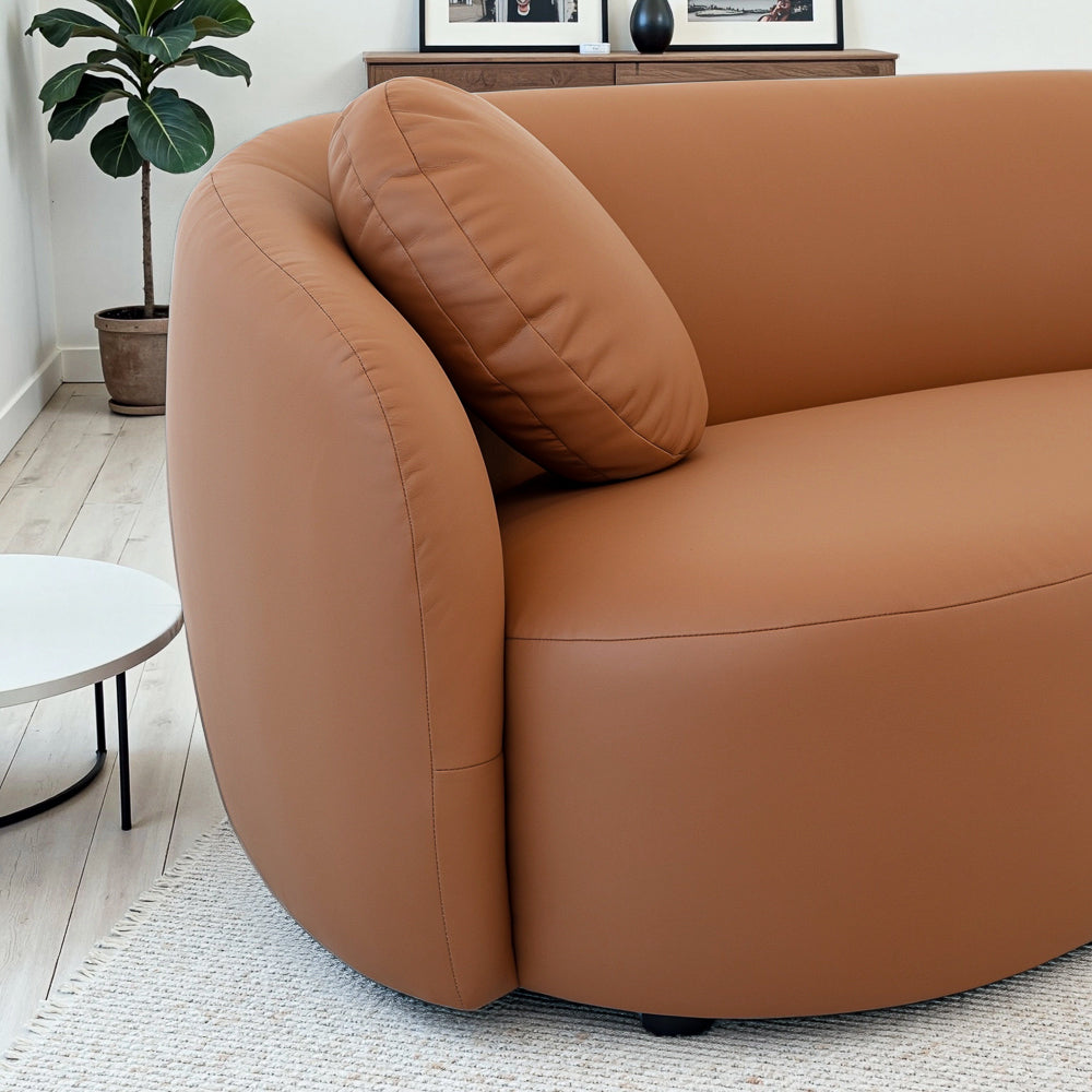 Vista Cognac Vegan Leather Japandi Mid-Century Modern Sofa - MidinMod
