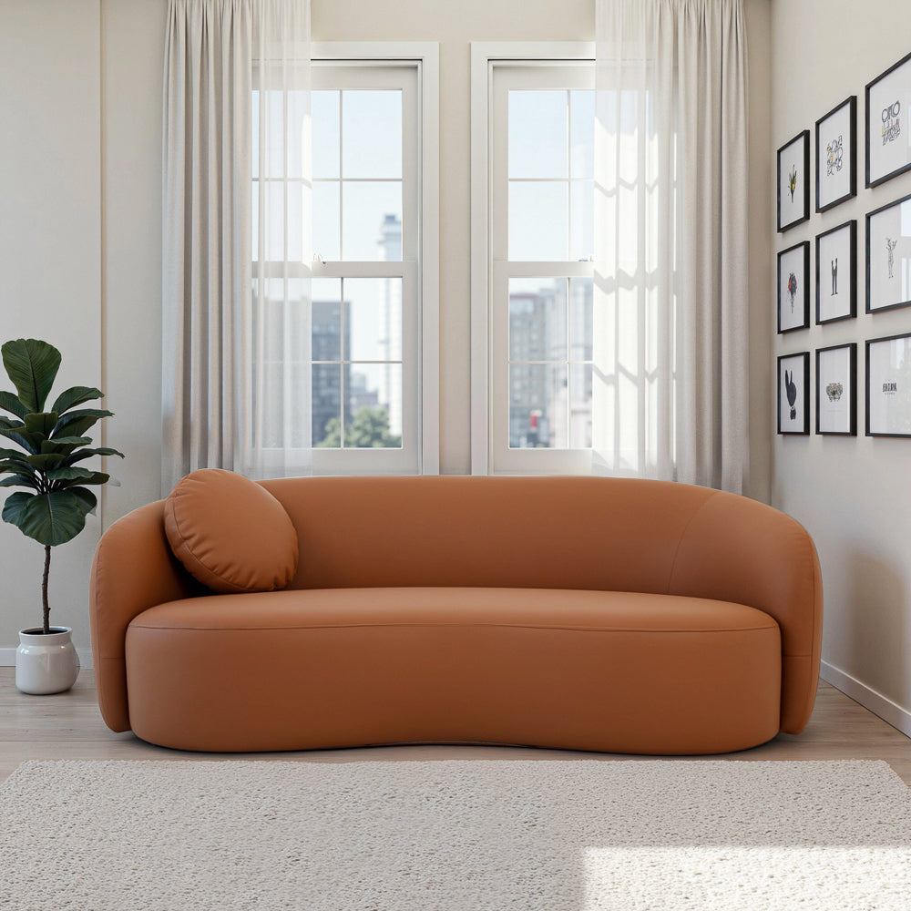 Vista Cognac Vegan Leather Japandi Mid-Century Modern Sofa - MidinMod